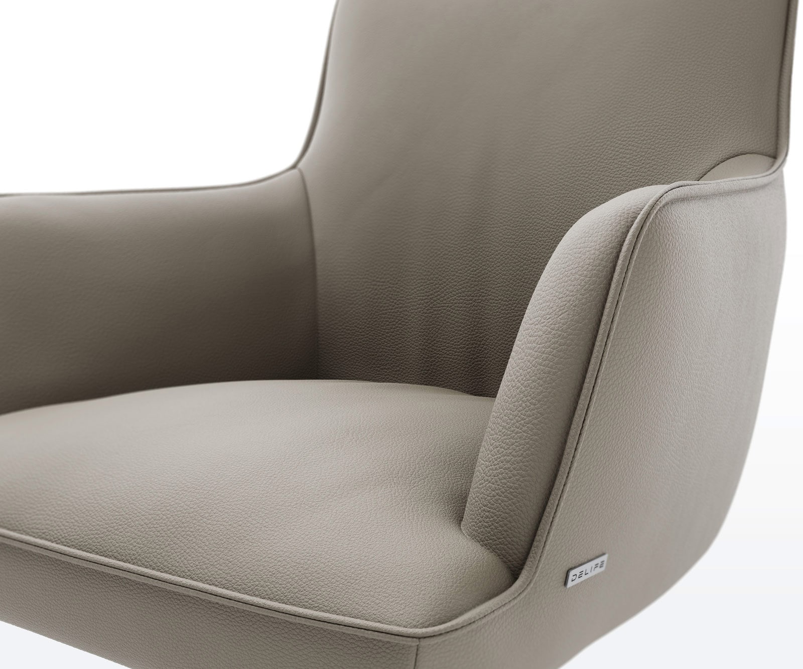 Drehstuhl Heira-Flex mit Armlehnen Echt-Leder Schlamm Kreuzgestell breit Effektfinish Titan 360° drehbar Wippfunktion Taschenfederkern 3