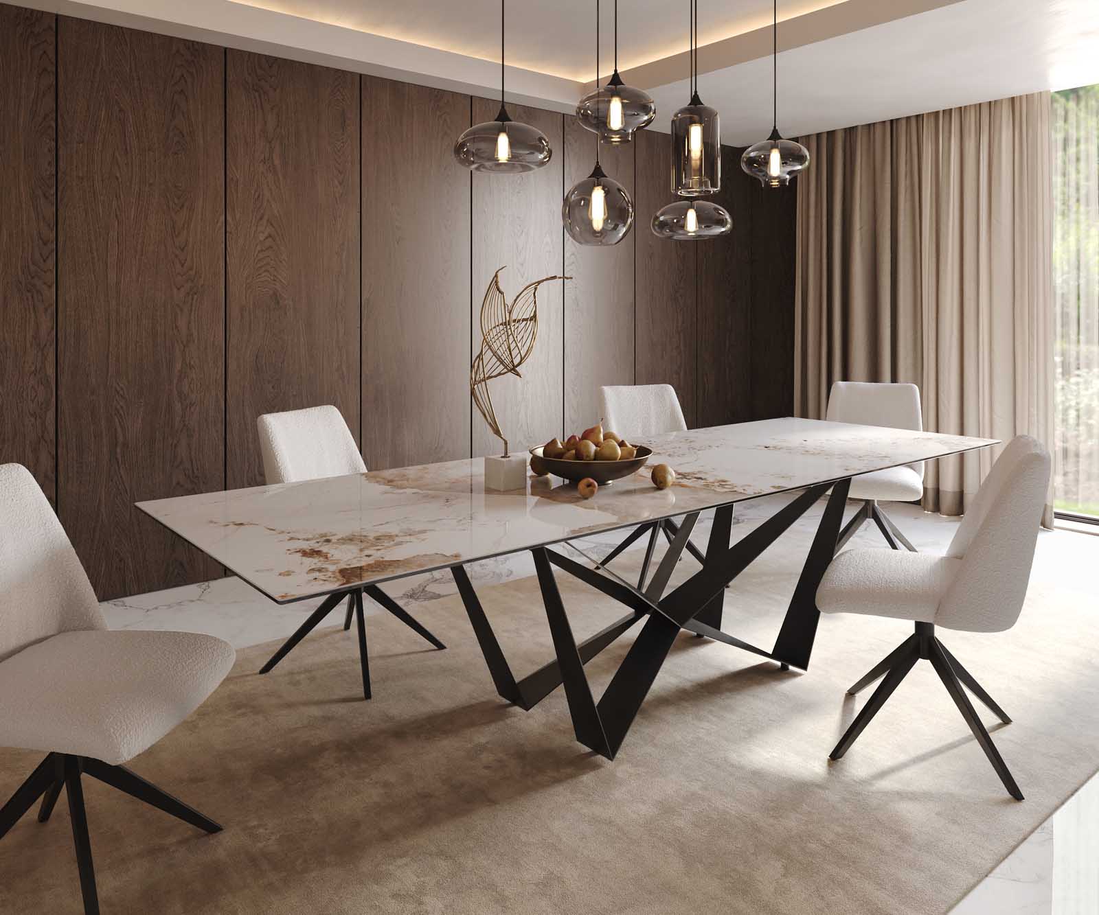 Esstisch Edge 300x100 Keramik Minas Melange Weiß-Beige Spider Flachstahl Schwarz Esstisch Edge 300x100 Keramik Minas Melange Weiß-Beige Spider Flachstahl Schwarz