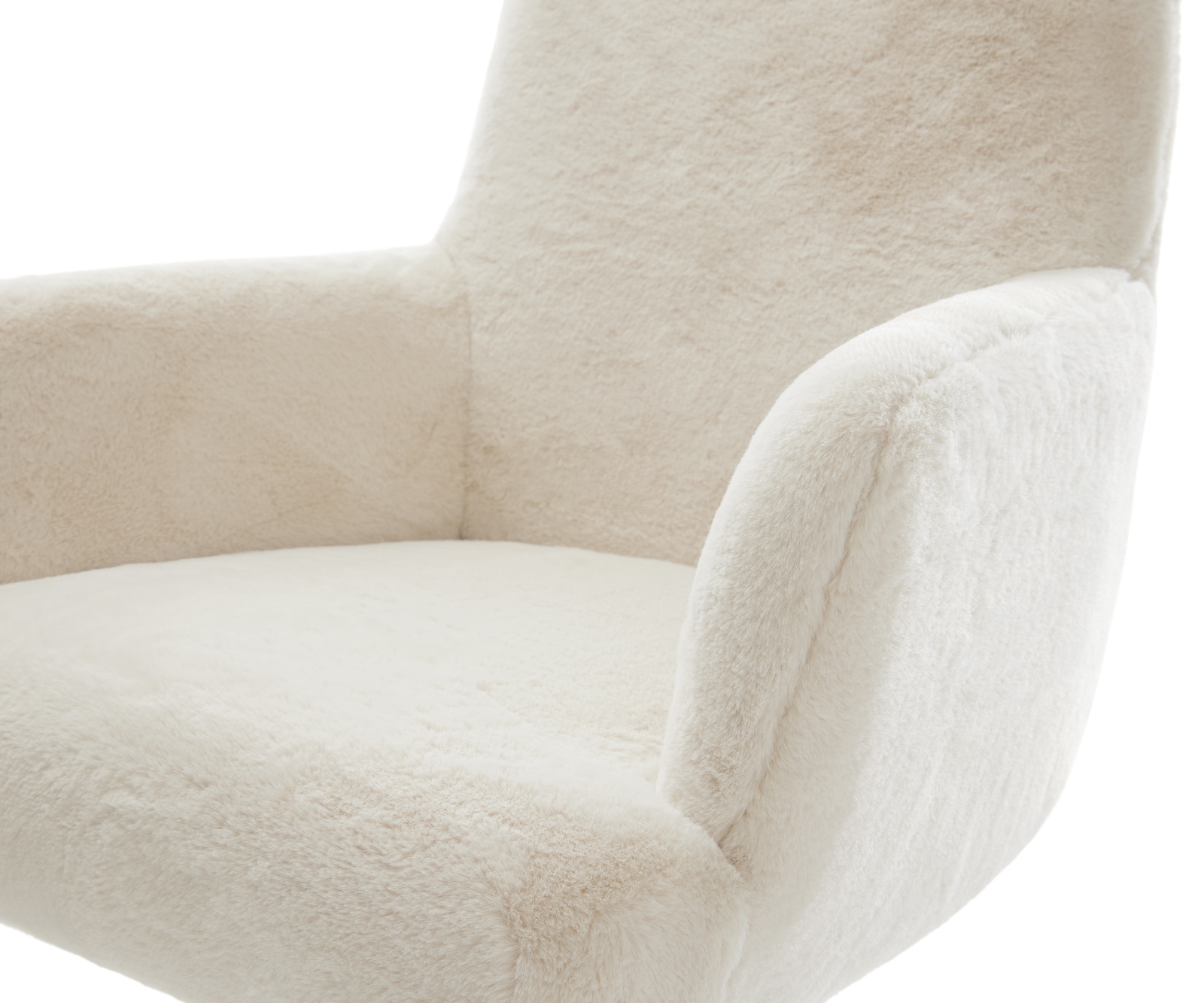 Drehstuhl Heira-Flex mit Armlehnen Plüsch Creme-Weiß Fußkreuz Edelstahl 360° drehbar Wippfunktion Taschenfederkern 3