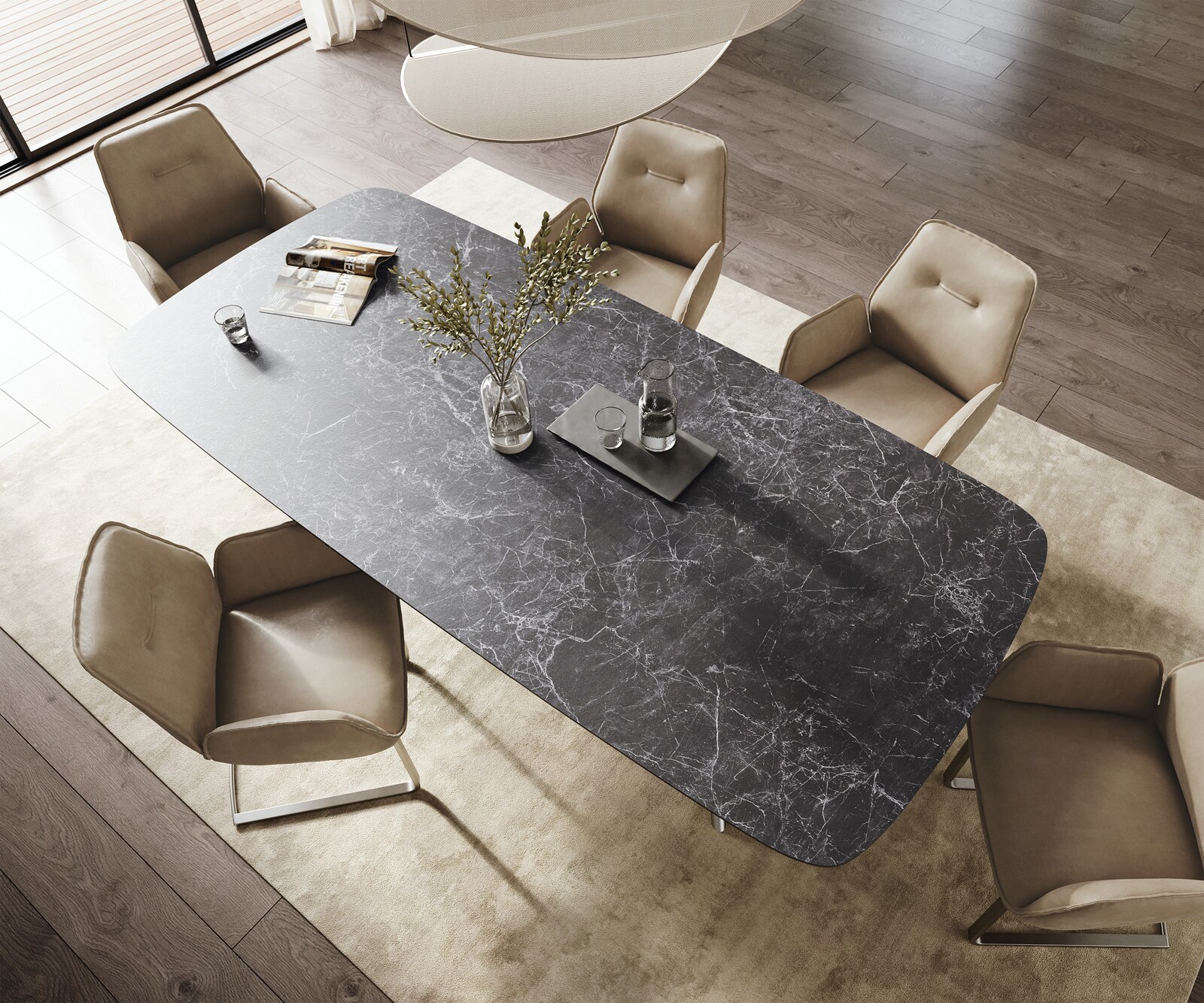Esstisch Edge Boot 260x120 cm Keramik Laminam® Nero Greco Anthrazit Estelar rund Edelstahl 3