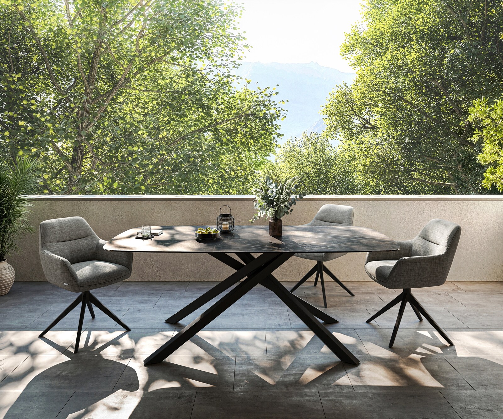 Outdoortisch Edge Boot 200x100 cm Keramik Laminam® Noir Desir Braun Kreuzgestell Rechteck Schwarz 1