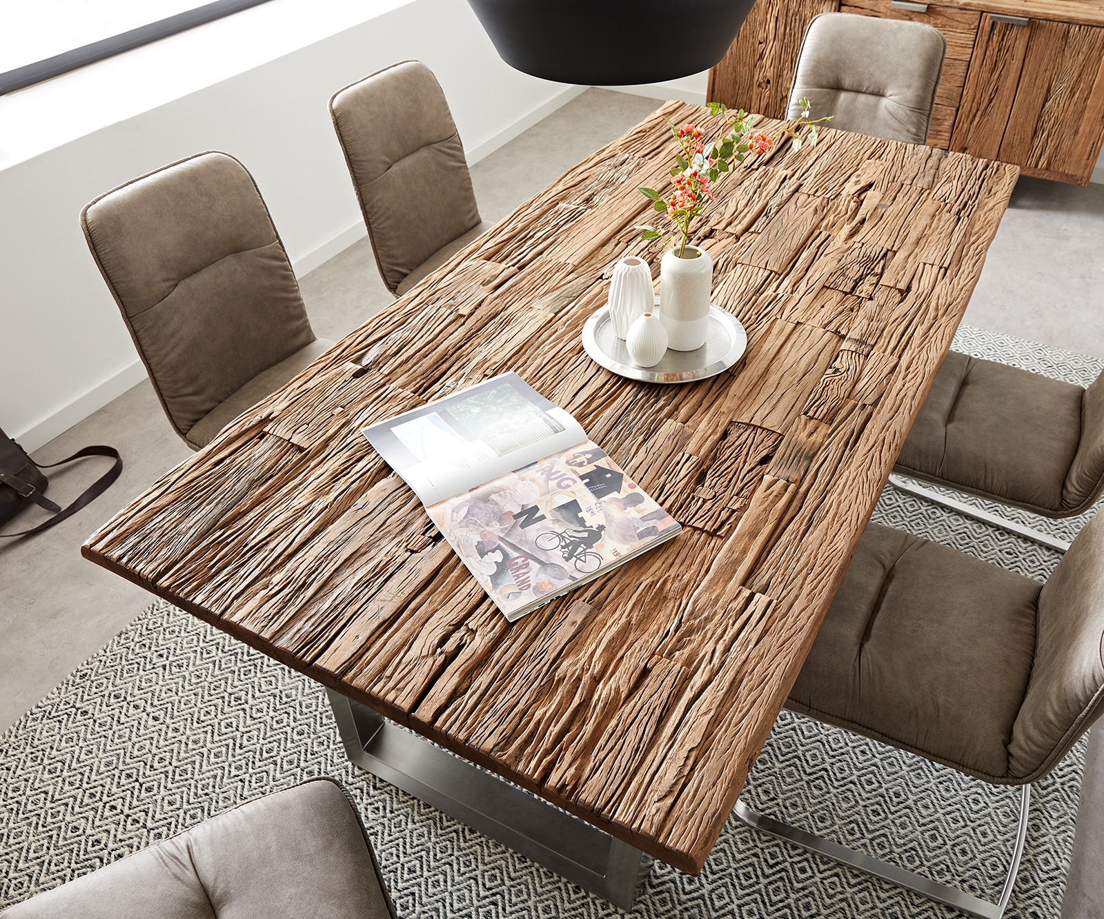 Esstisch Reclaimed 200x100 cm Vintage-Optik Edelstahl breit 3 Esstisch Reclaimed 200x100 cm Vintage-Optik Edelstahl breit 3