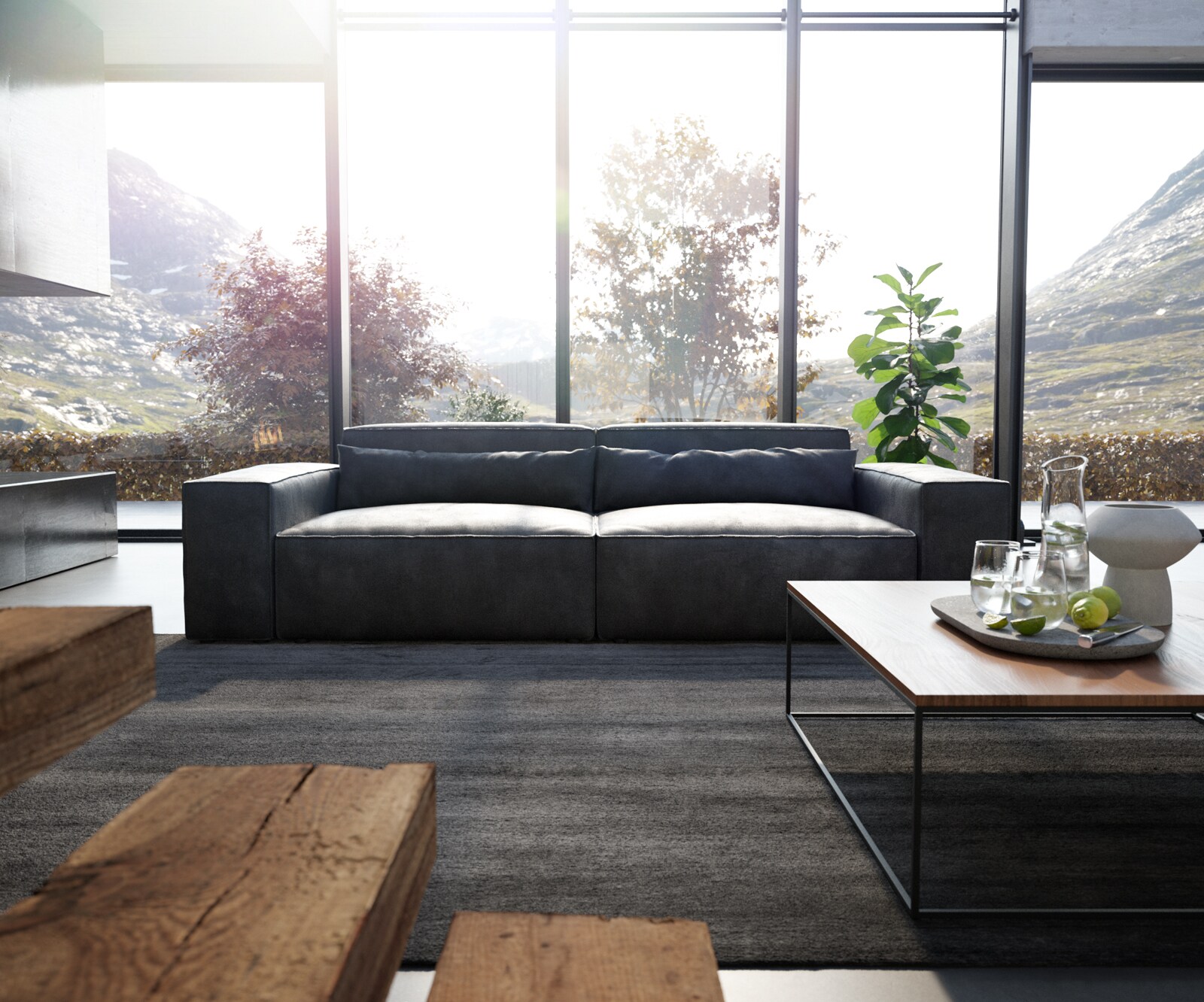 Big-Sofa Sirpio XL 270x130 cm Lederimitat Vintage Anthrazit 1