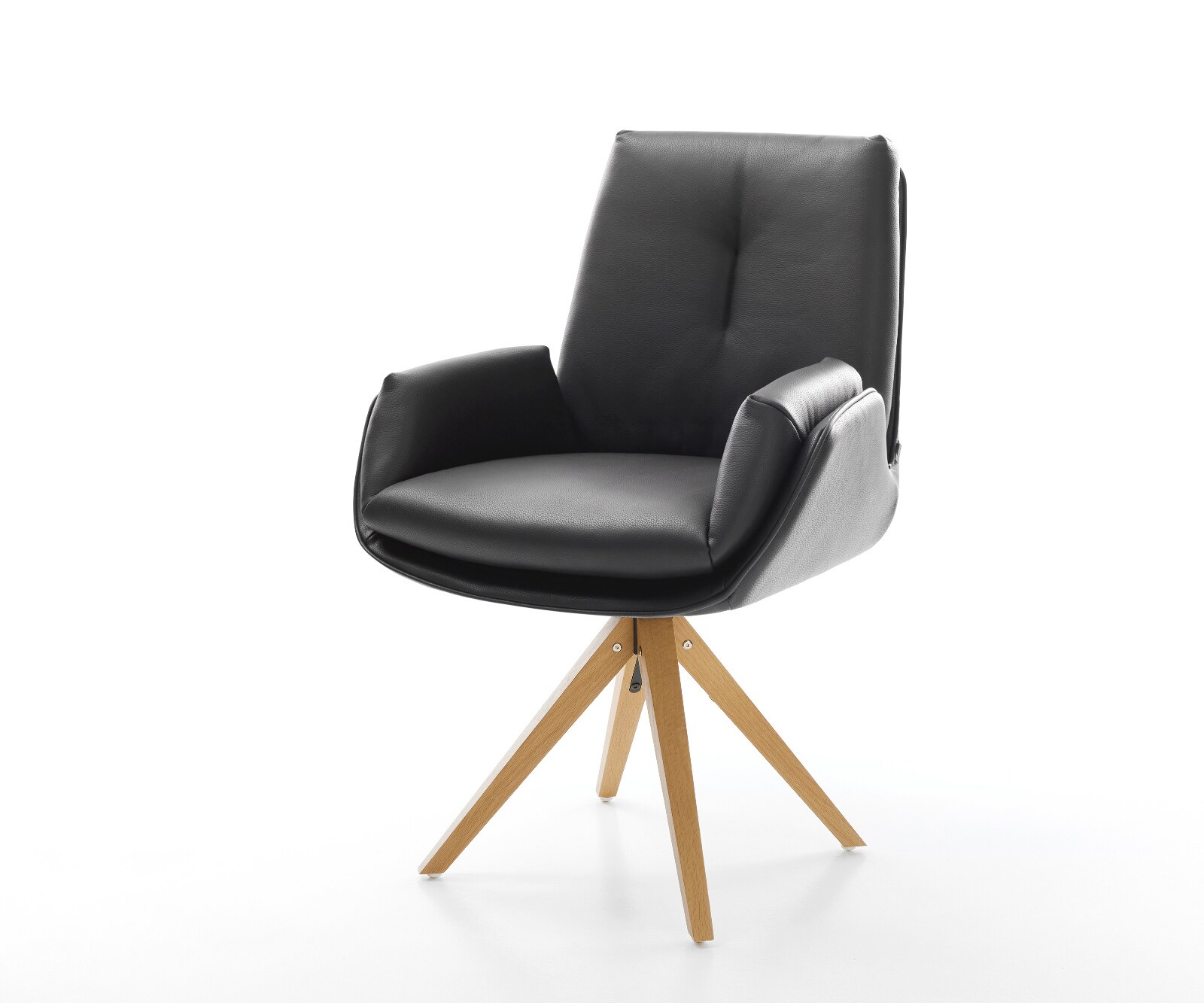 Drehstuhl Clea-Flex Echt-Leder Schwarz Holzgestell kantig Natur 360° drehbar 1