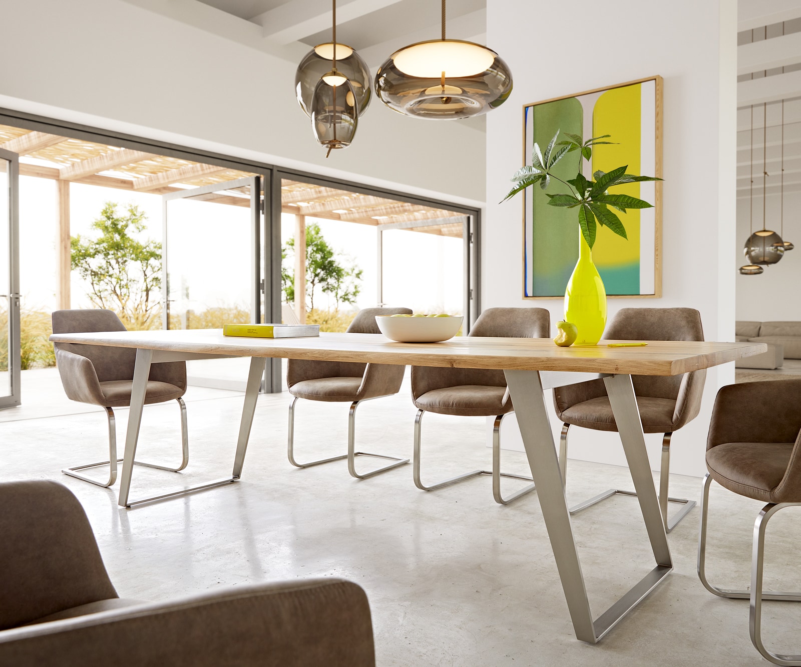 Esstisch Edge 260x100x2,5 Eiche Natur Edelstahl Schräg Live-Edge 4 Esstisch Edge 260x100x2,5 Eiche Natur Edelstahl Schräg Live-Edge 4