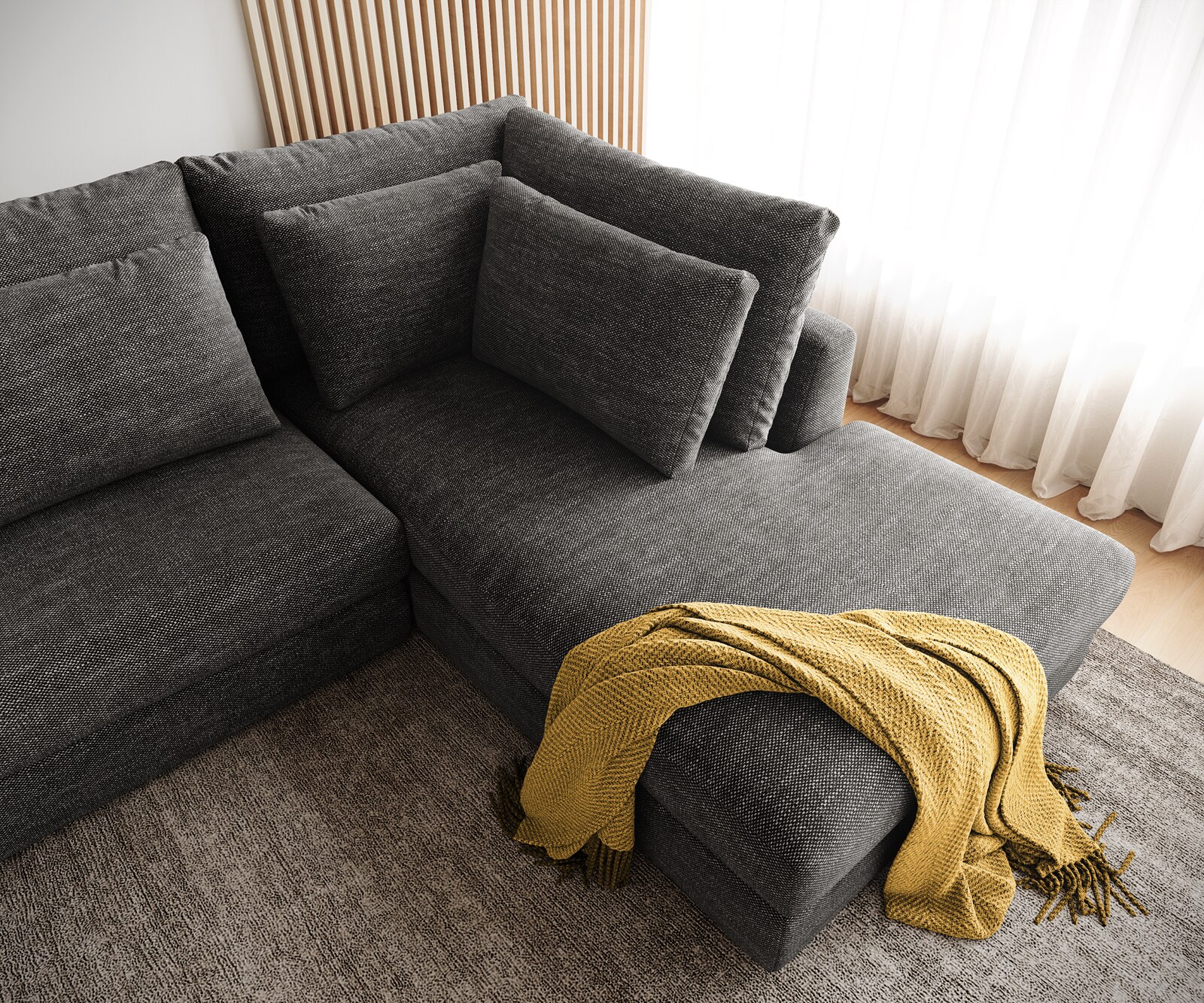 Ecksofa Isla 330x225 cm Chenille Anthrazit Ottomane rechts 5