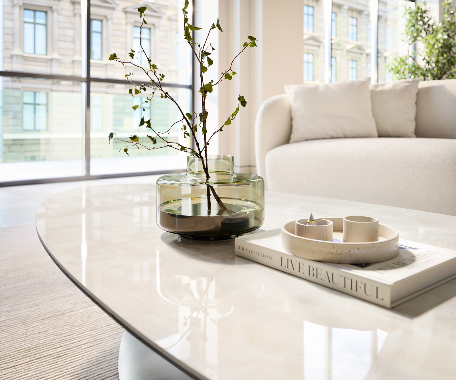 Couchtisch Edge Oval 140x75 cm Keramik Onyx Champagne Vibany Edelstahl gebürstet 5