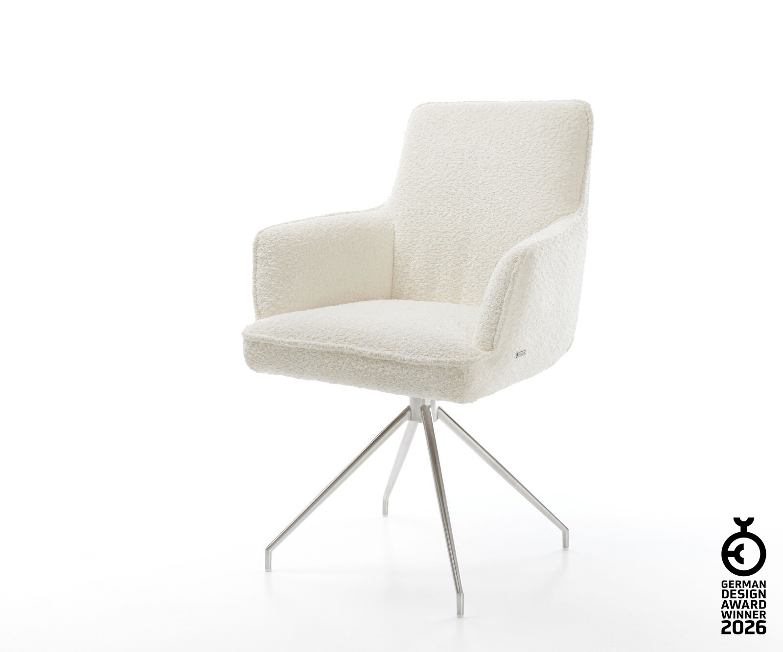 Drehstuhl Heira-Flex mit Armlehnen Bouclé Weiß Kreuzgestell konisch Edelsta günstig online kaufen
