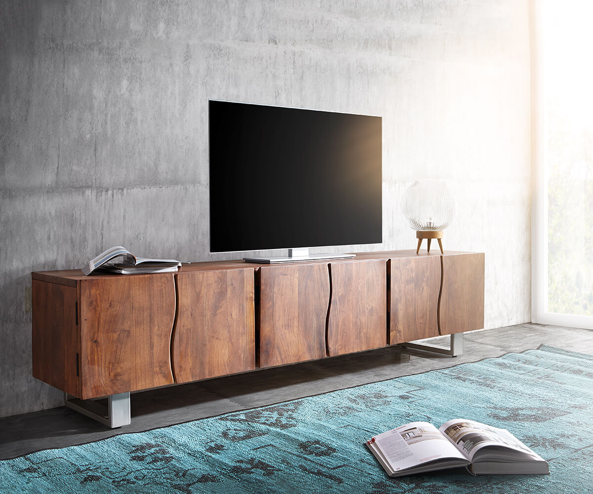 Fernsehtisch Live-Edge 220 cm 6 Türen Baumkante Lowboard	 5