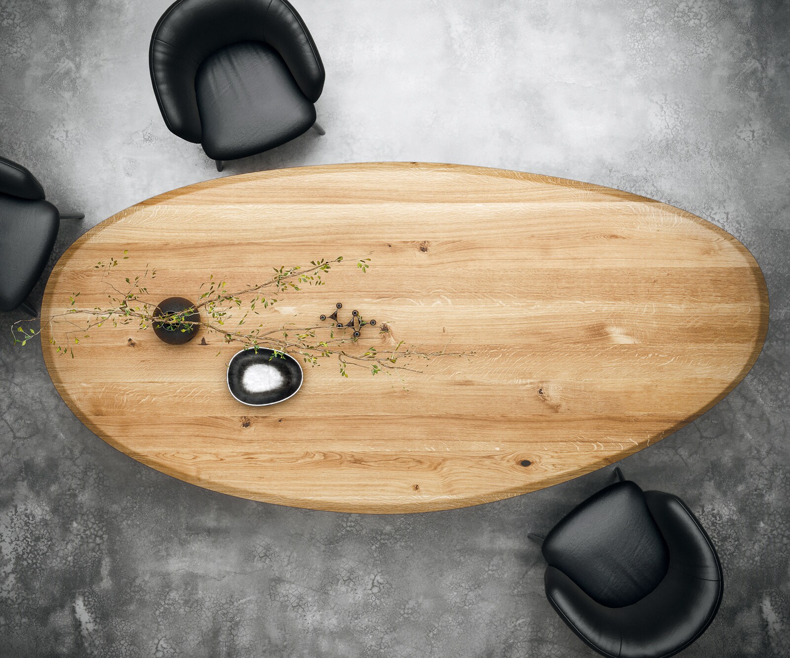 Esstisch Edge Oval 280x130x2,5 Eiche Natur Pilier Metall Schwarz Flow-Edge 4