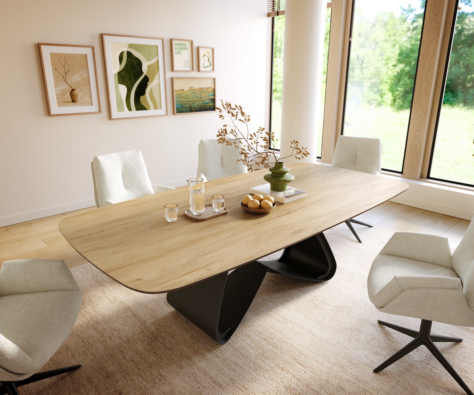 Esstisch Edge Boot 240x120 cm Keramik Laminam® Sabbia Eichefarbig W-Gestell Metall Schwarz 1