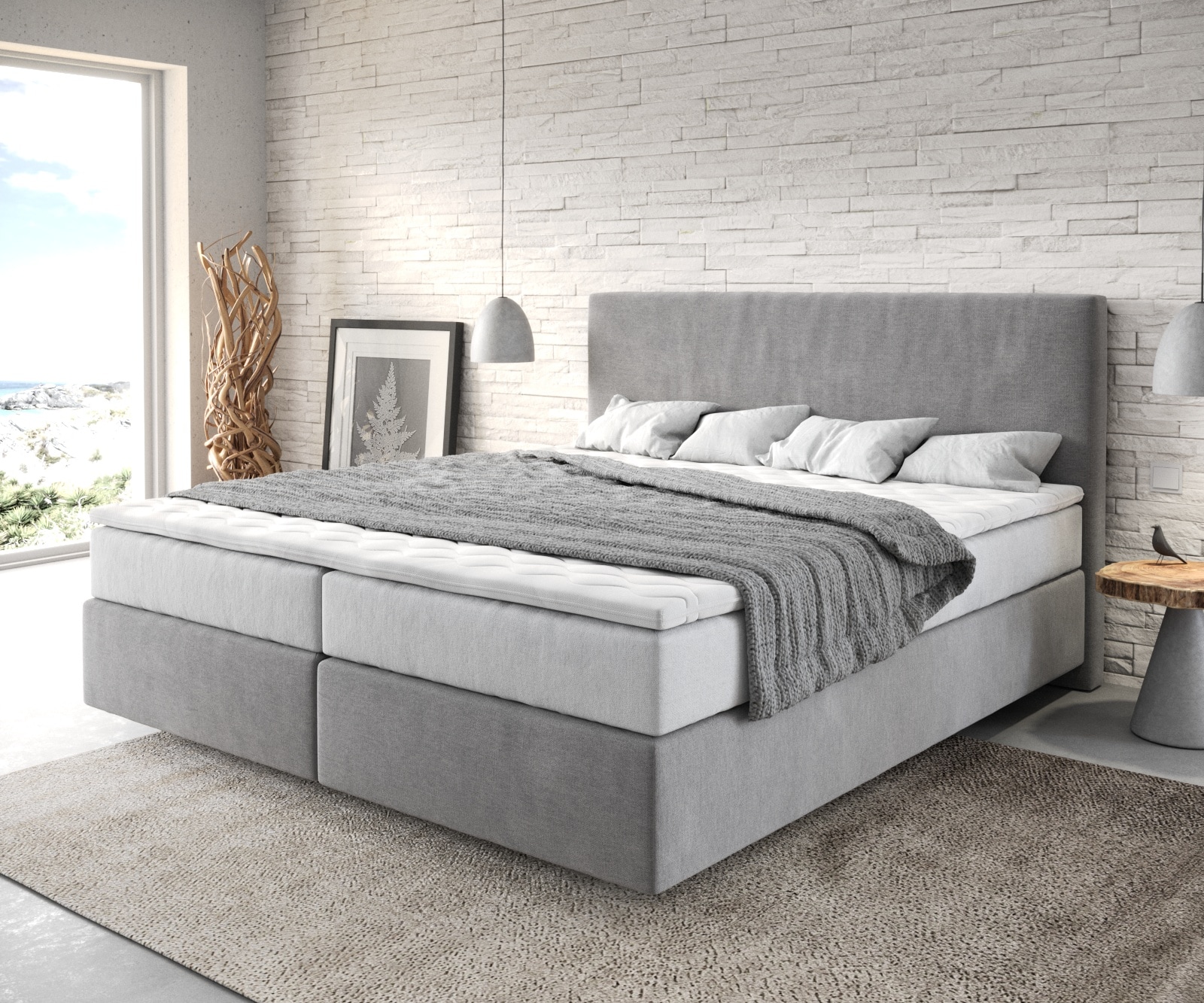Boxspringbett Dream-Well 180x200 cm Mikrofaser Grau mit TFK Matratze und Visco Topper Boxspringbett Dream-Well 180x200 cm Mikrofaser Grau mit TFK Matratze und Visco Topper
