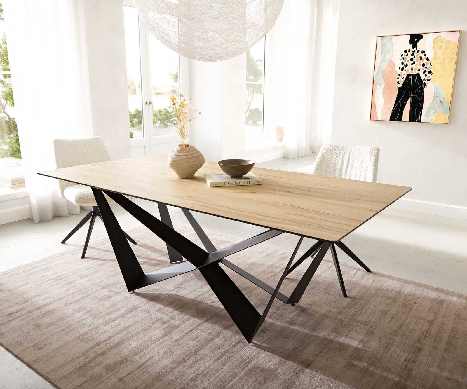Esstisch Edge 200x100 Keramik Laminam® Sabbia Eichefarbig Spider Flachstahl Schwarz 2 Esstisch Edge 200x100 Keramik Laminam® Sabbia Eichefarbig Spider Flachstahl Schwarz 2