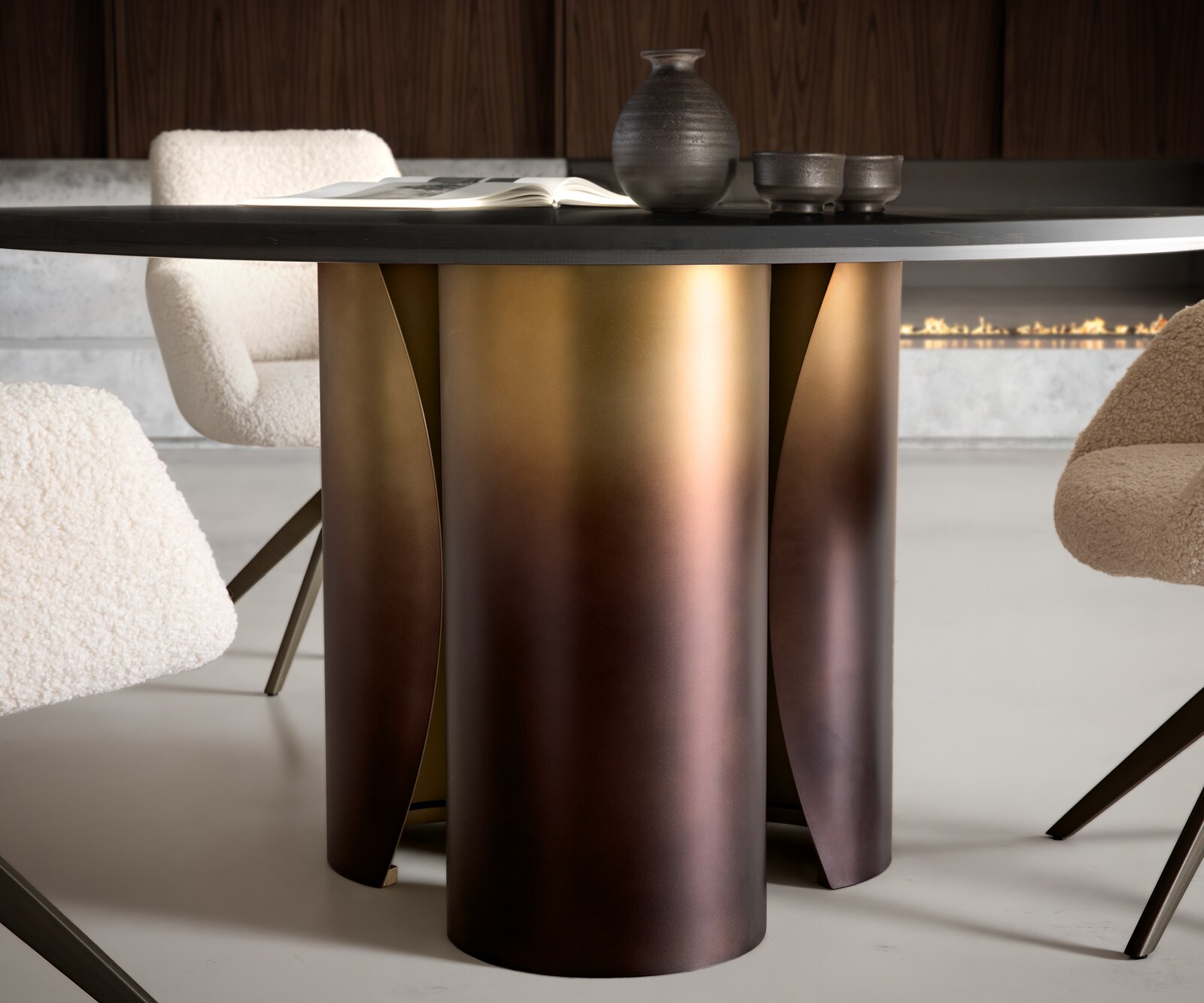 Esstisch Adenza Rund 140x140 cm Marmor Schwarz Silber Metall Gold Ombre 3
