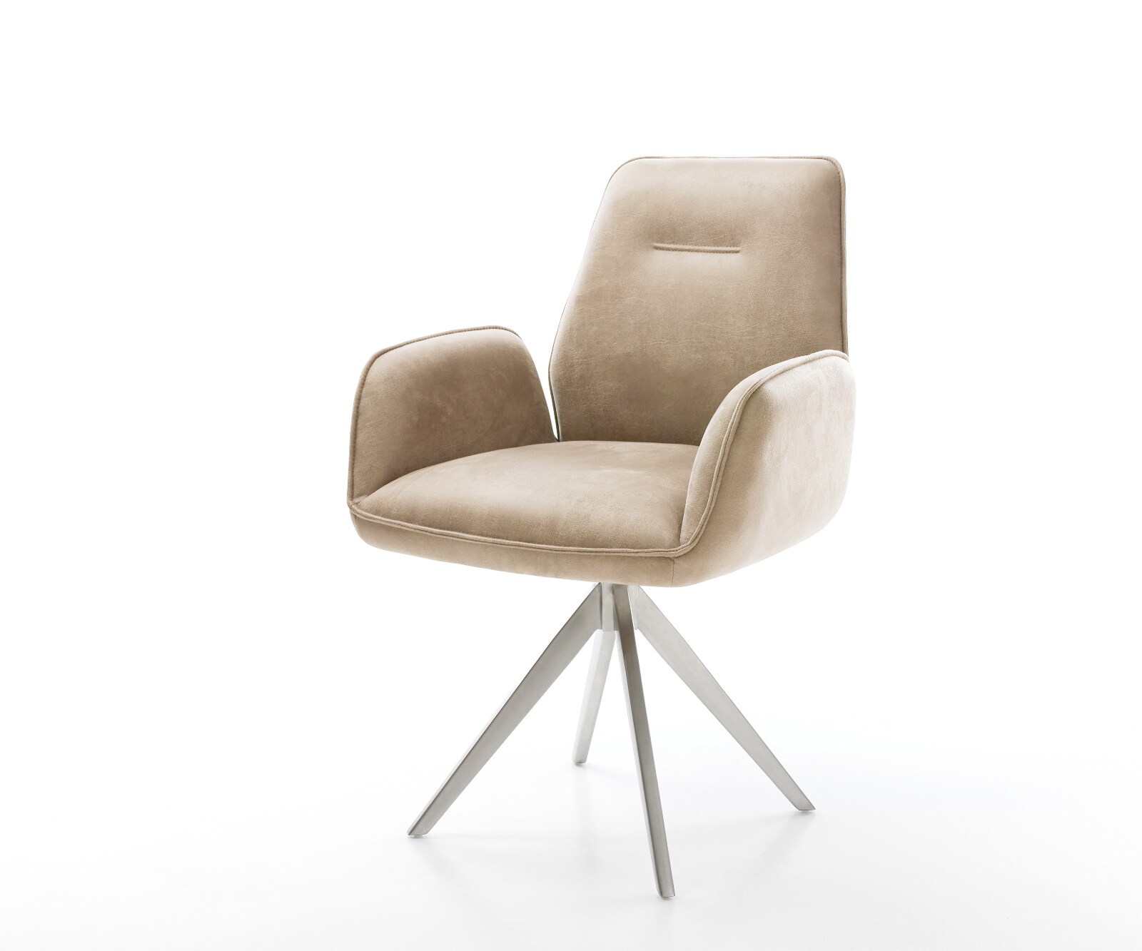 Esszimmerstuhl Zoa-Flex Mikrofaser Beige Vintage Kreuzgestell kantig Edelstahl Taschenfederkern