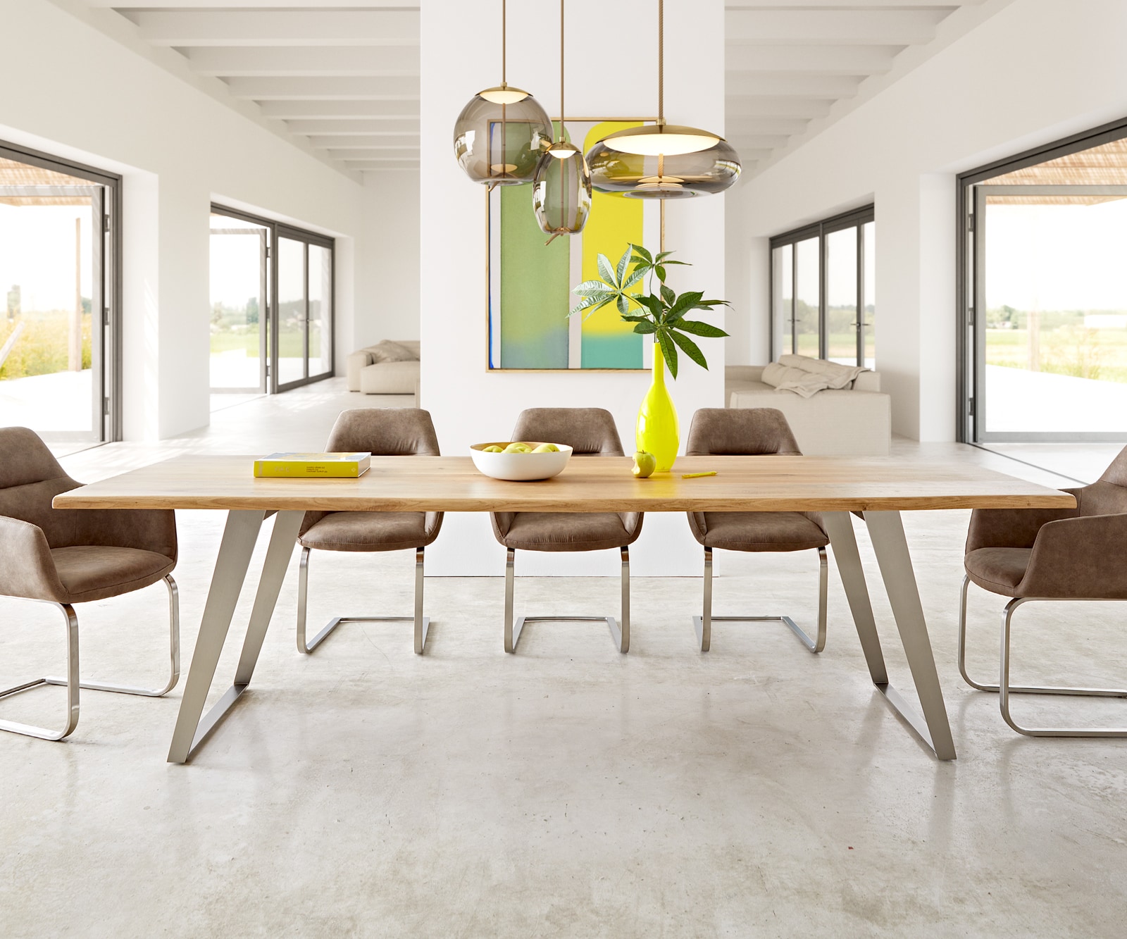 Esstisch Edge 260x100x2,5 Eiche Natur Edelstahl Schräg Live-Edge 1 Esstisch Edge 260x100x2,5 Eiche Natur Edelstahl Schräg Live-Edge 1