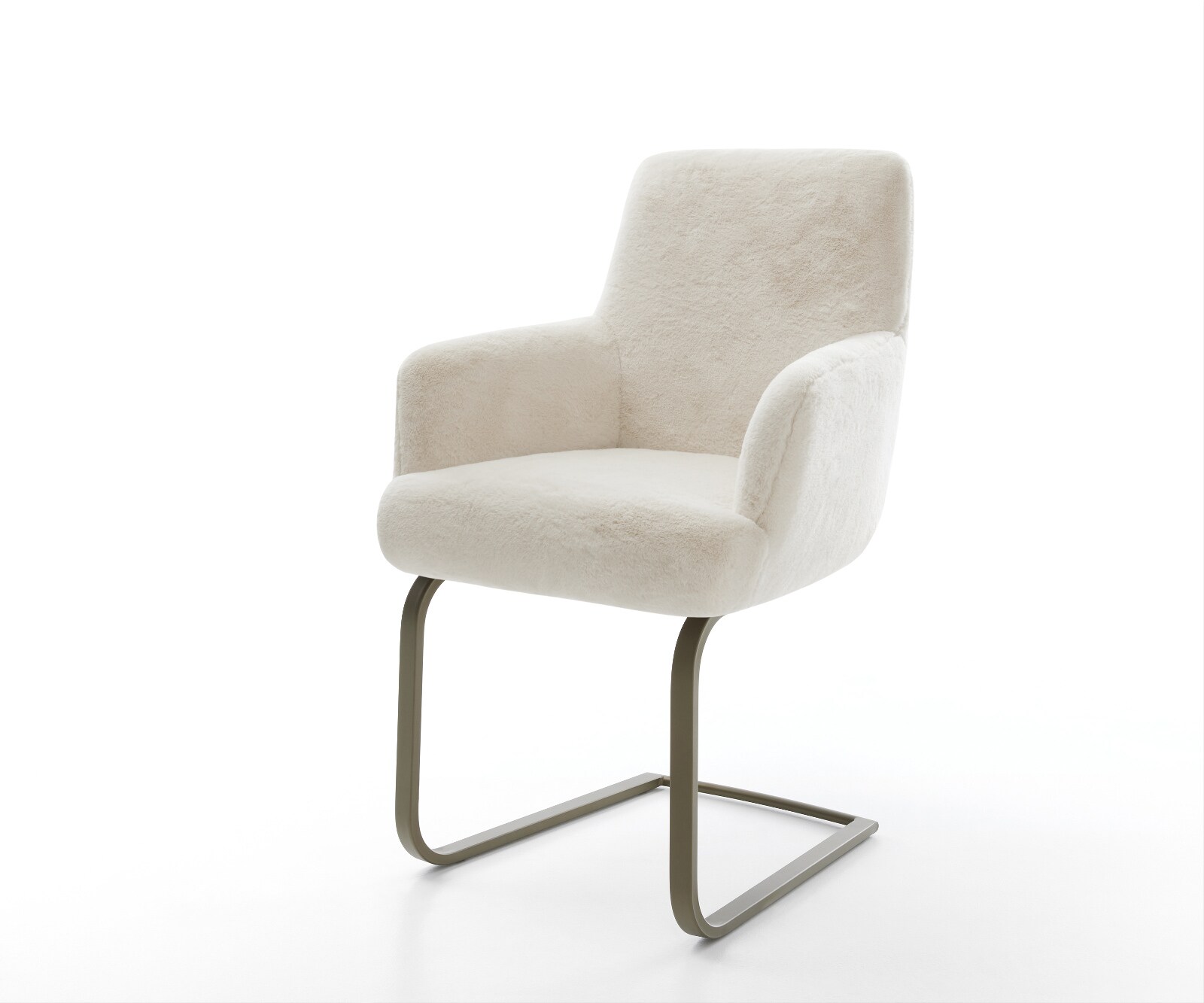 Freischwinger Heira-Flex mit Armlehnen Plüsch Creme-Weiß Freischwinger flac günstig online kaufen