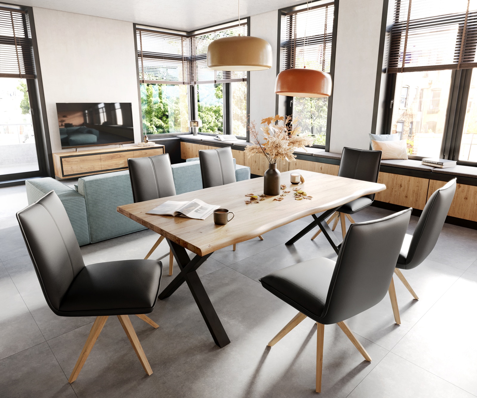 Esszimmerstuhl Lelio-Flex Echt-Leder Schwarz Holzgestell kantig Natur Taschenfederkern 3 Esszimmerstuhl Lelio-Flex Echt-Leder Schwarz Holzgestell kantig Natur Taschenfederkern 3