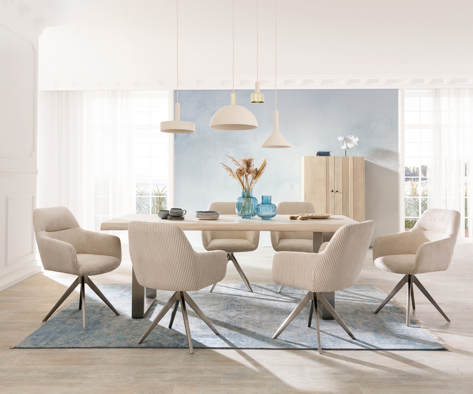 Esszimmerstuhl Pejo-Flex Cord Beige Kreuzgestell kantig Edelstahl Taschenfederkern 3 Esszimmerstuhl Pejo-Flex Cord Beige Kreuzgestell kantig Edelstahl Taschenfederkern 3