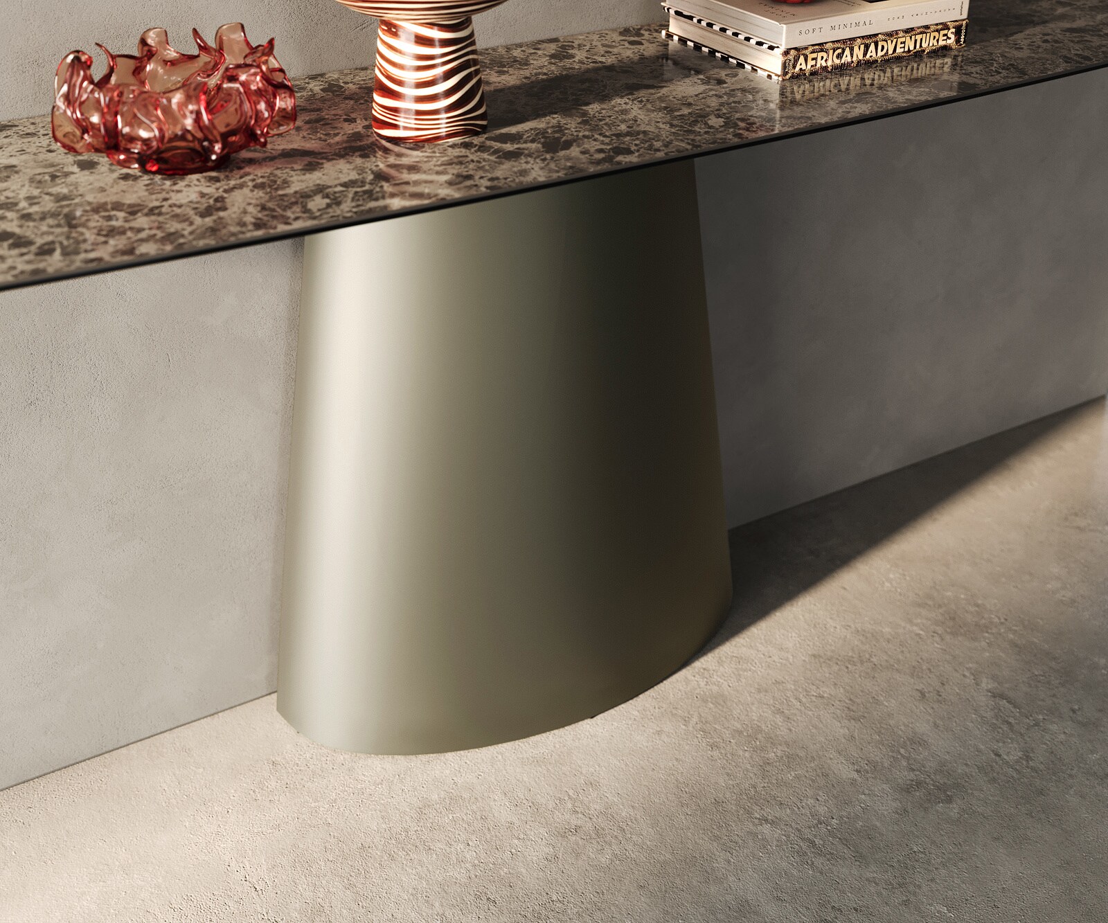 Konsolentisch Edge Boot 180x40 cm Keramik Emperador Extra Lucidato Dunkelbraun Conos Metall Effektfinish Titan 5