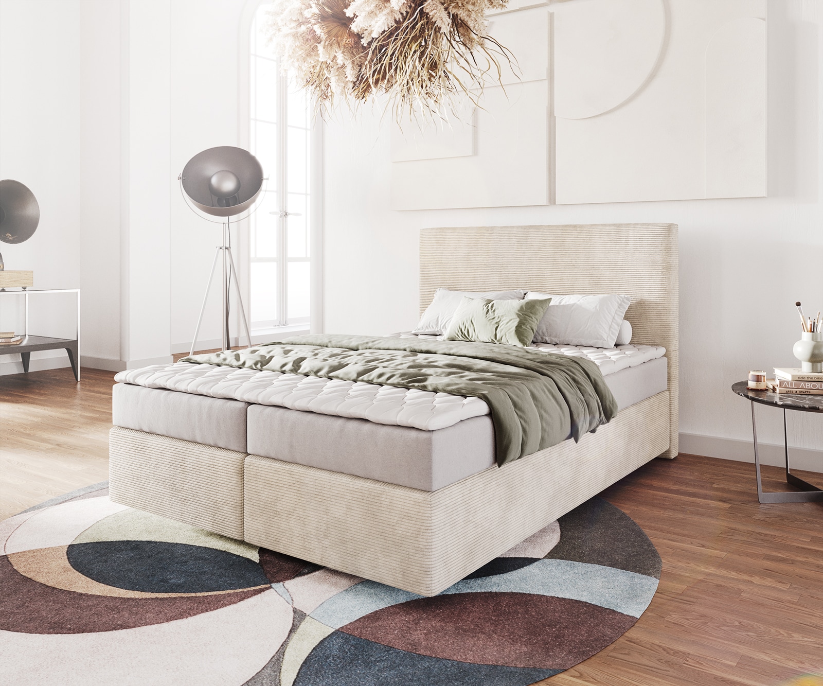 Boxspringbett Dream-Well 140x200 cm Cord Beige mit Matratze und Topper Boxspringbett Dream-Well 140x200 cm Cord Beige mit Matratze und Topper