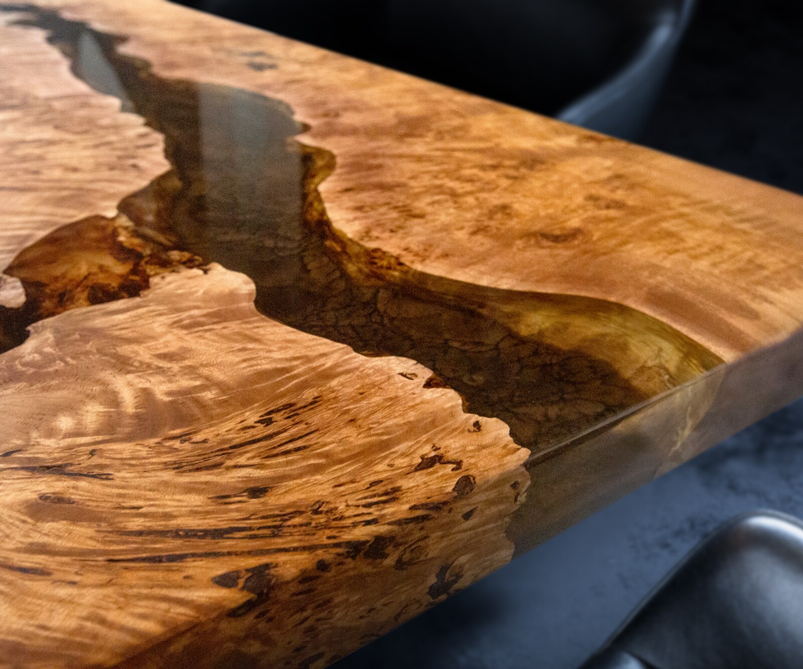 Tischplatte Nussbaum Natur 200 cm Epoxid Metallic-Braun Unikat Nr. 32983 5