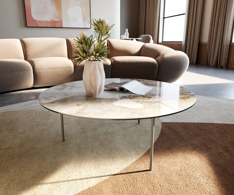 Couchtisch Edge Rund 90x90 cm Keramik Minas Melange Trive Metall Effektfinish Titan