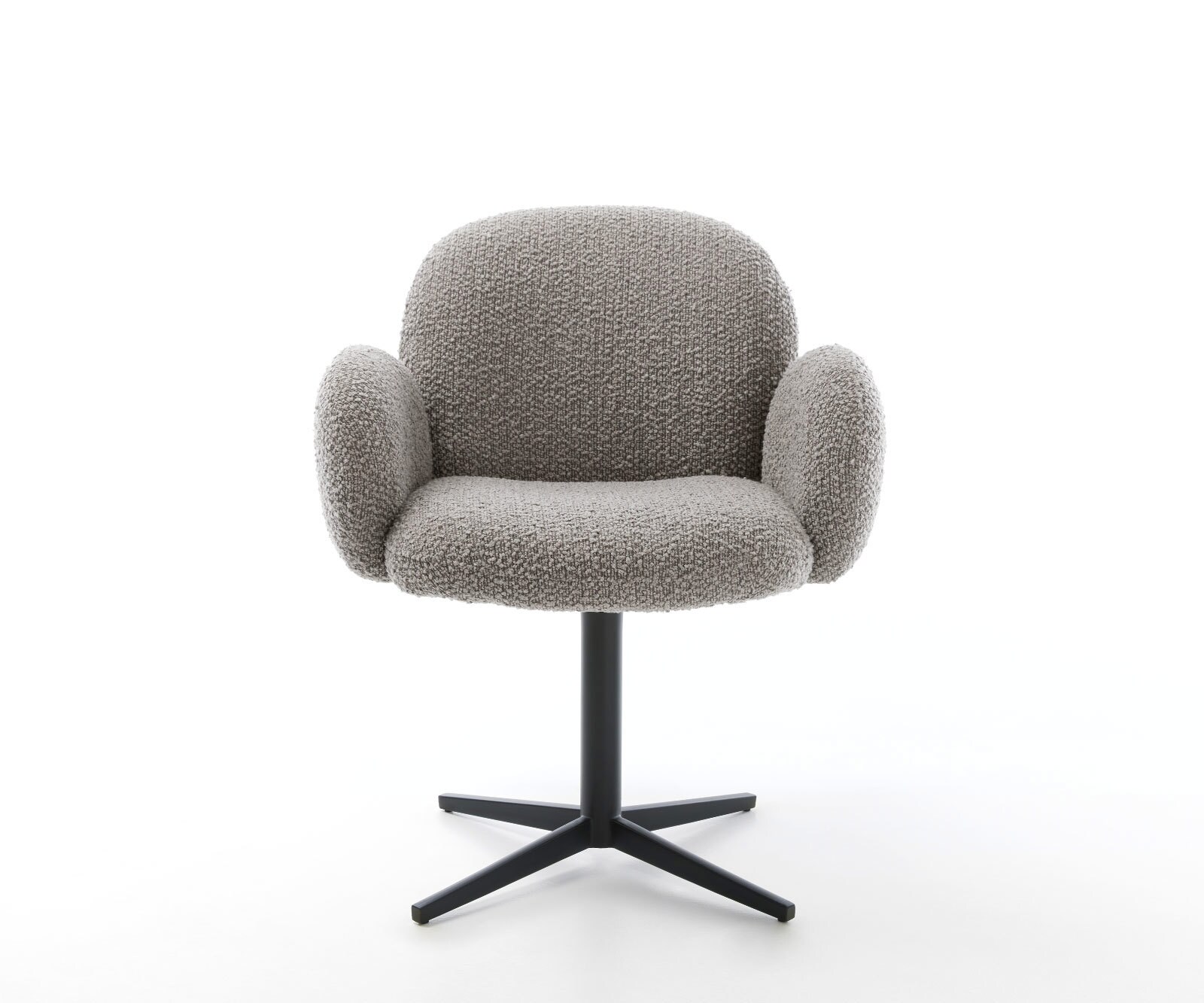 Drehstuhl Nube-Flex mit Armlehnen Bouclé Silbergrau Fußkreuz Schwarz 360° drehbar Taschenfederkern 1