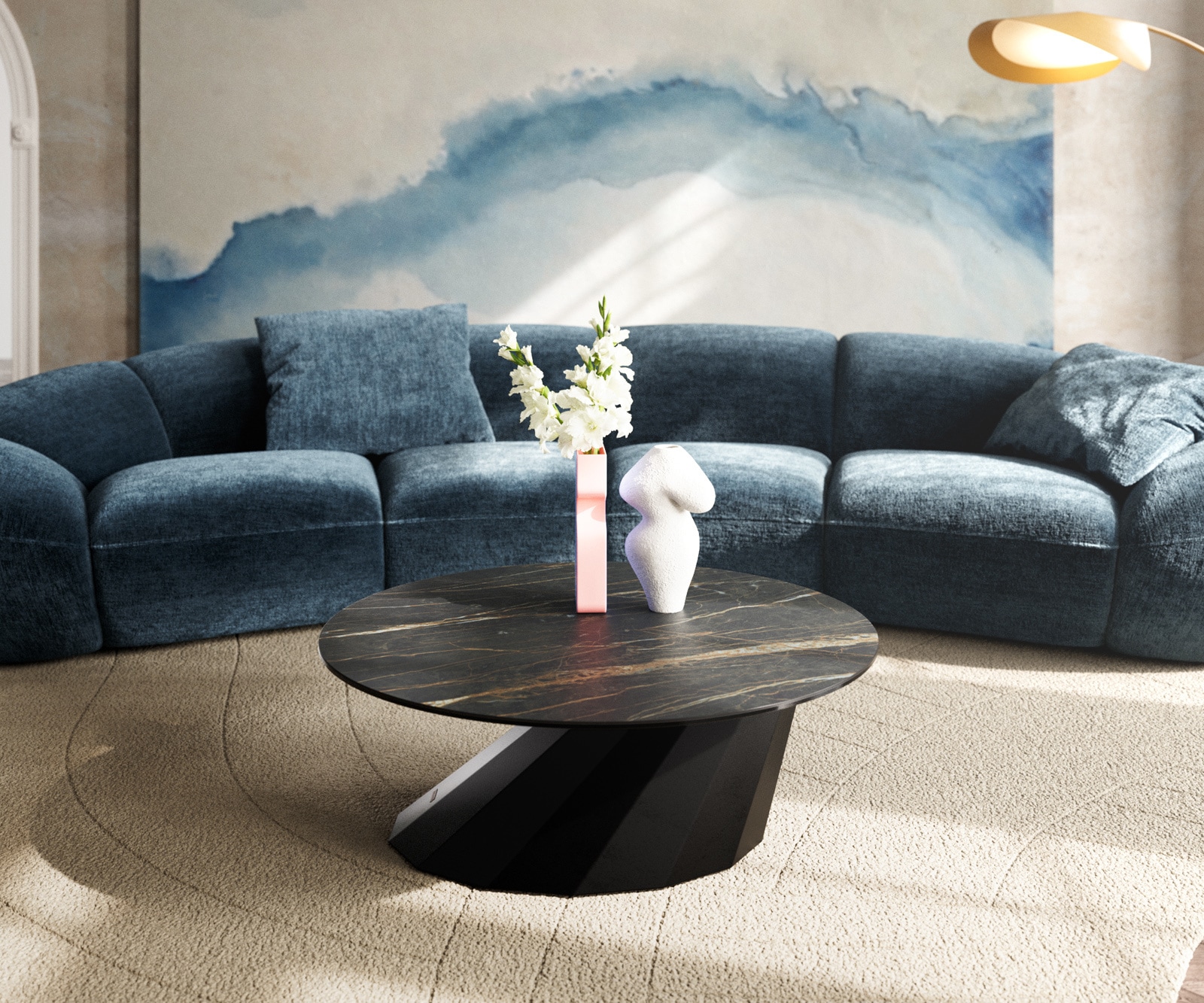 Couchtisch Edge Rund 90x90 cm Keramik Laminam® Noir Desir Braun Parabi Metall Schwarz 1