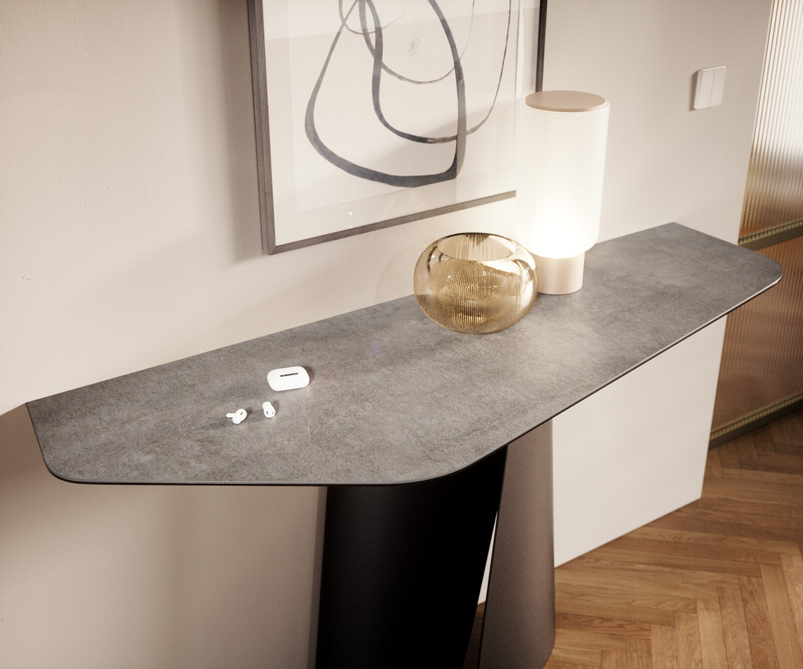 Konsolentisch Edge Polygonal 140x50 cm Keramik Beton Grau Spios Metall Schwarz 6
