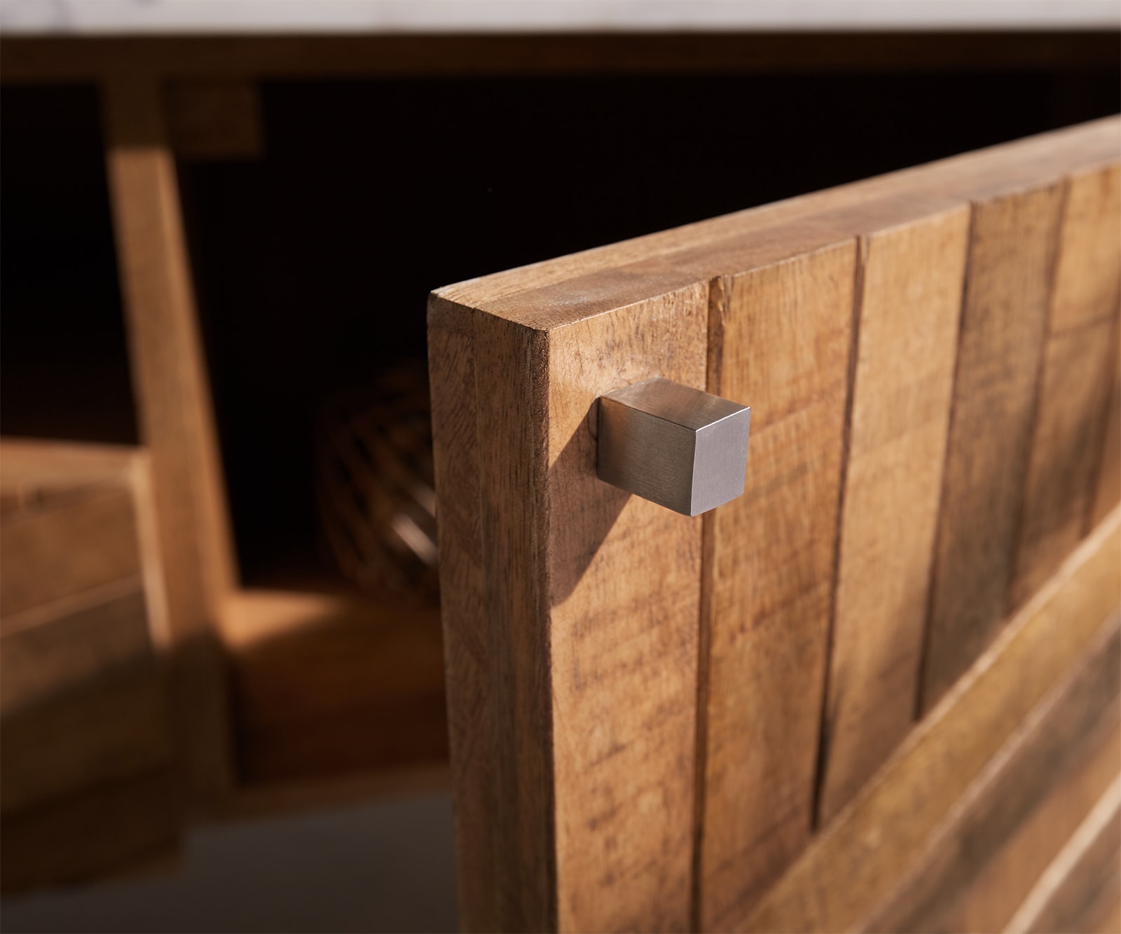 Sideboard Bahan 145 cm Mango Teak 4 Türen 1 Fach Marmorplatte weiss Winkelfuß Edelstahl 4