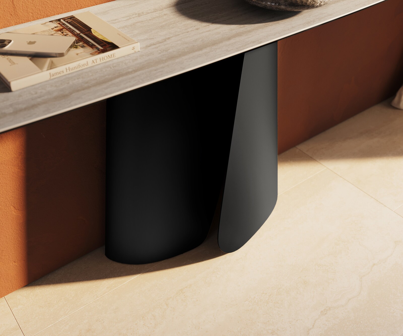 Konsolentisch Edge Boot 180x40 cm Keramik Laminam® Travertino Bianco Creme-Weiß Livos Metall Schwarz 5