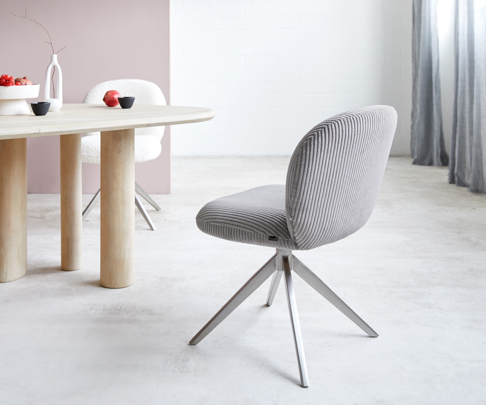 Drehstuhl Nube-Flex Cord Silbergrau Kreuzgestell breit Edelstahl 360° drehbar Taschenfederkern 4 Drehstuhl Nube-Flex Cord Silbergrau Kreuzgestell breit Edelstahl 360° drehbar Taschenfederkern 4