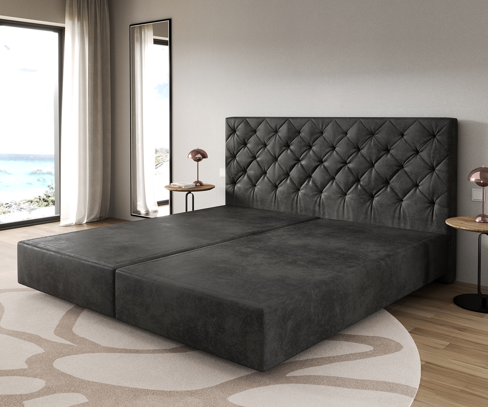 Boxspringgestell Dream-Great Mikrofaser Anthrazit Vintage 200x200 cm 1
