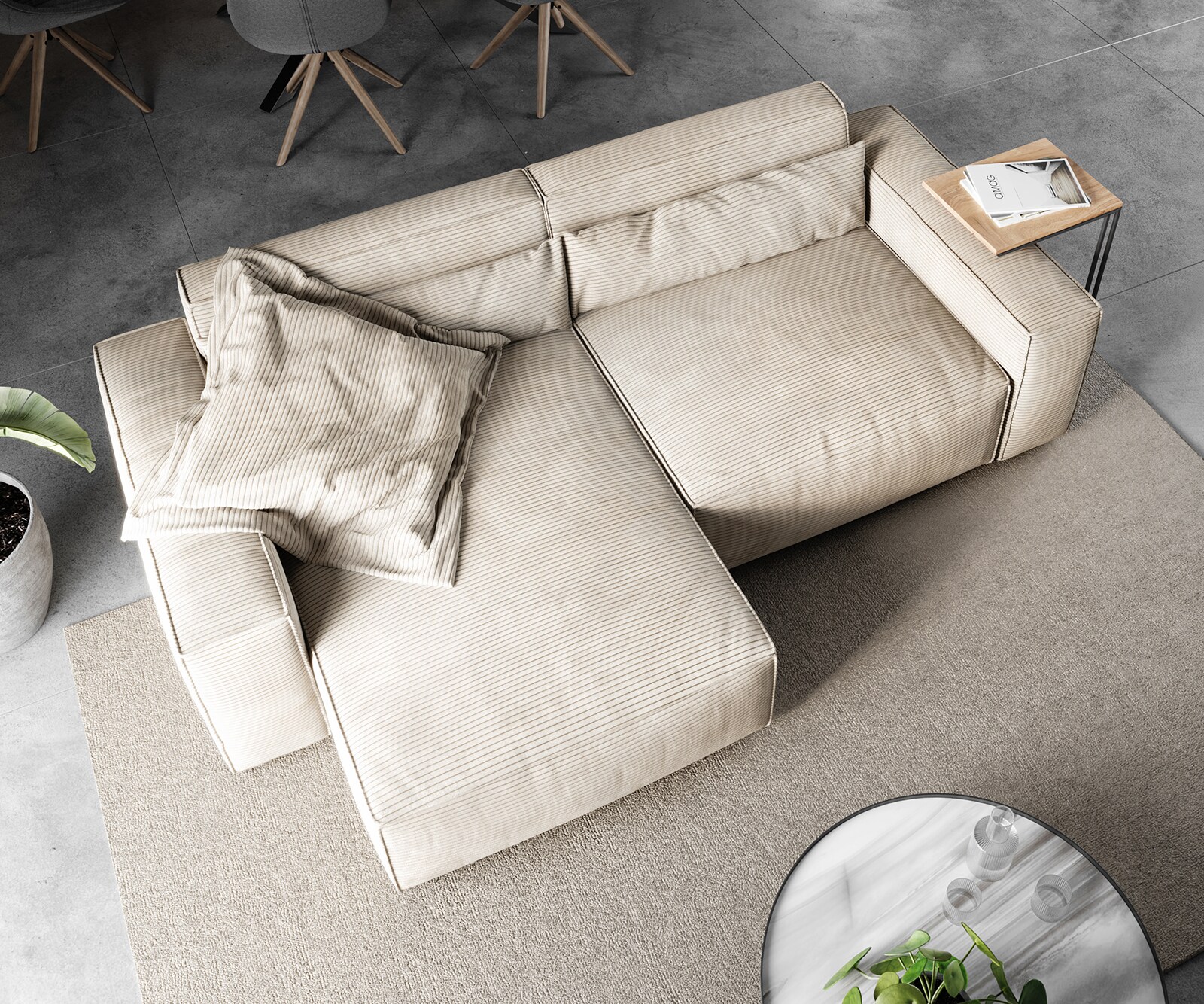 Ecksofa Sirpio 230x155 cm Cord Beige Recamiere variabel 3