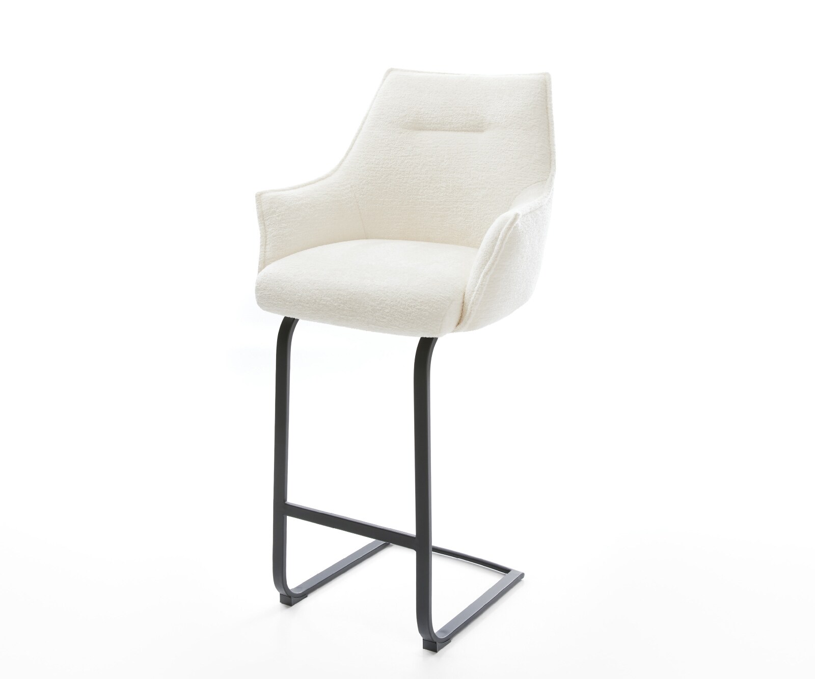 Chaise-de-bar Alja-Flex Bouclé doux Beige Pied cantilever plat noir Noir Ressort ensaché