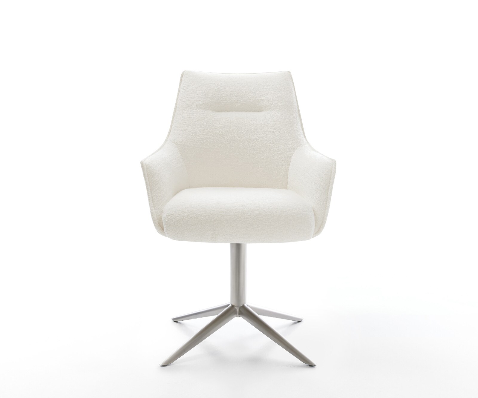 Drehstuhl Alja-Flex mit Armlehnen Bouclé Soft Beige Fußkreuz Edelstahl 360° drehbar Wippfunktion Taschenfederkern 1
