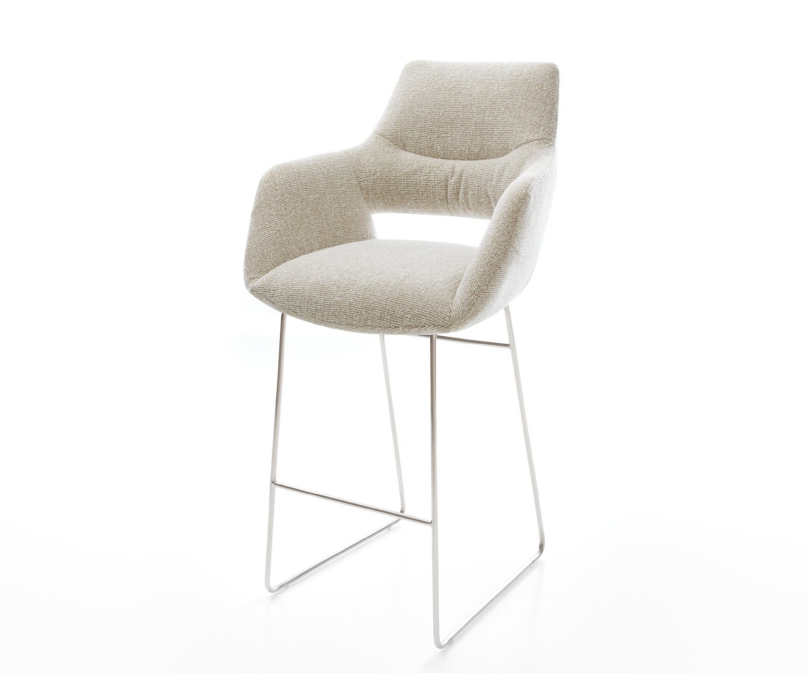 Barstuhl Yago-Flex Webstoff Soft Beige Kufengestell Edelstahl Silberfarben Taschenfederkern