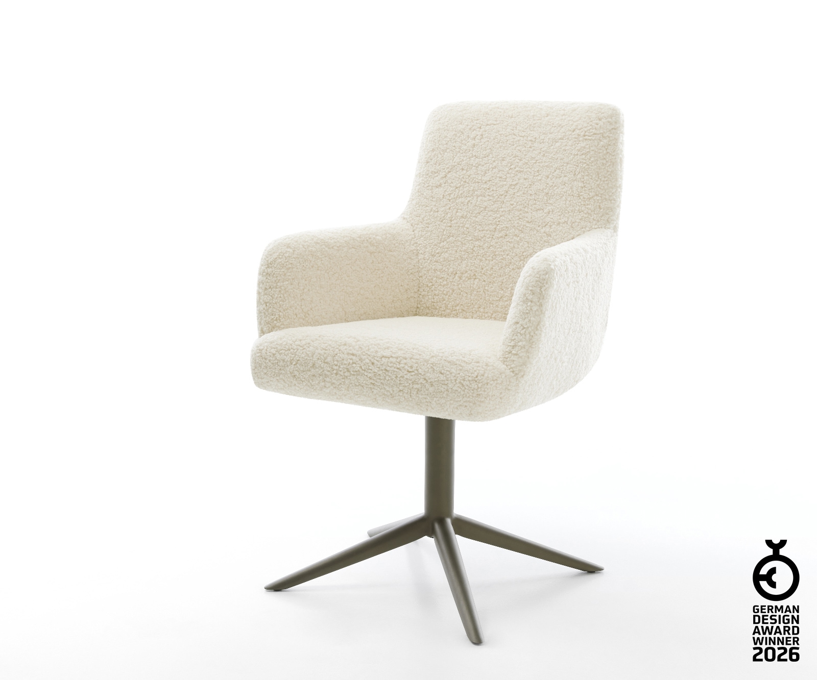 Drehstuhl Heira-Flex mit Armlehnen Teddystoff Beige Fußkreuz Effektfinish Titan 360° drehbar Wippfunktion Taschenfederkern