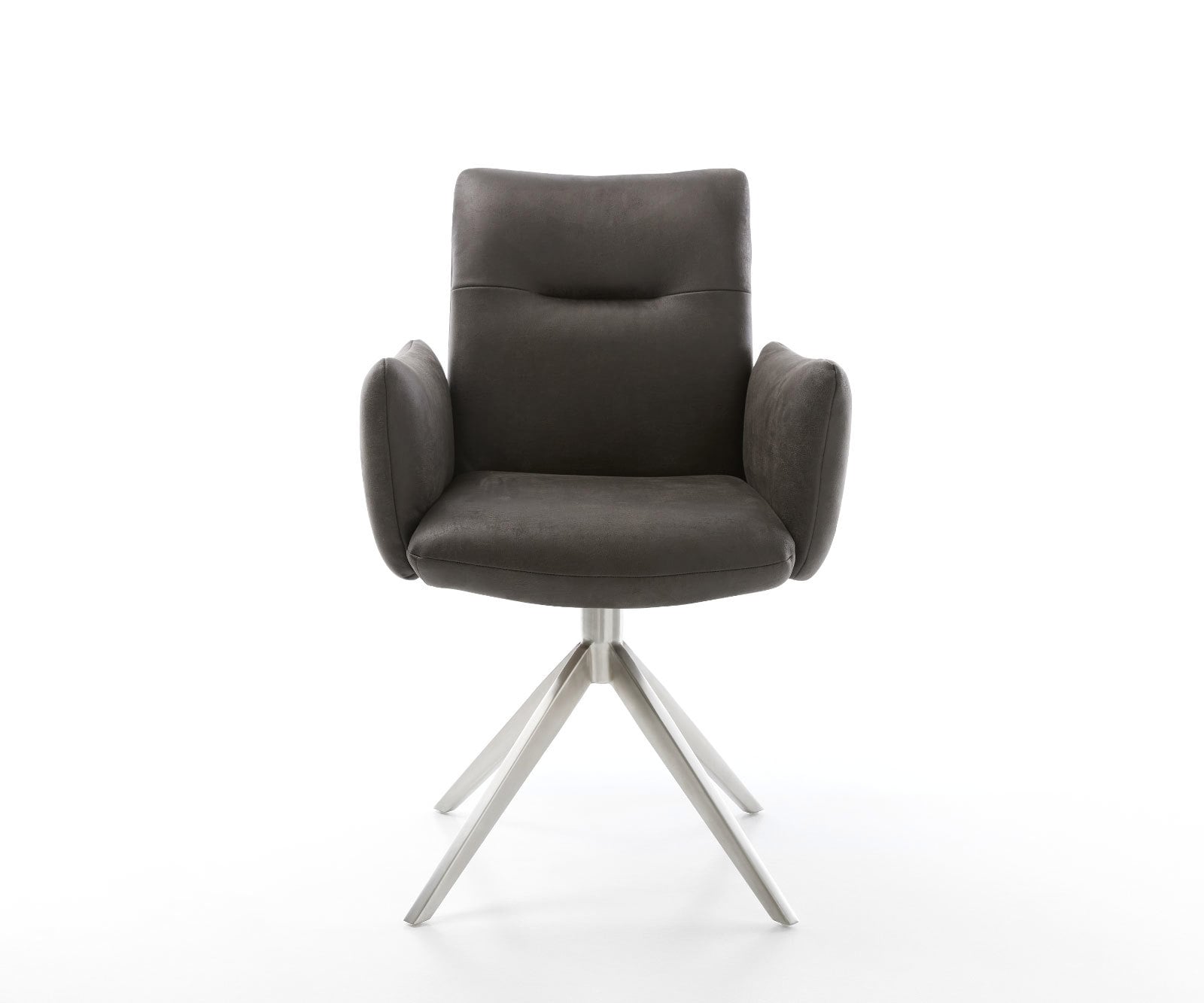 Drehstuhl Jova-Flex mit Armlehnen Mikrofaser Anthrazit Vintage Kreuzgestell breit Edelstahl 360° drehbar Wippfunktion Taschenfederkern 1