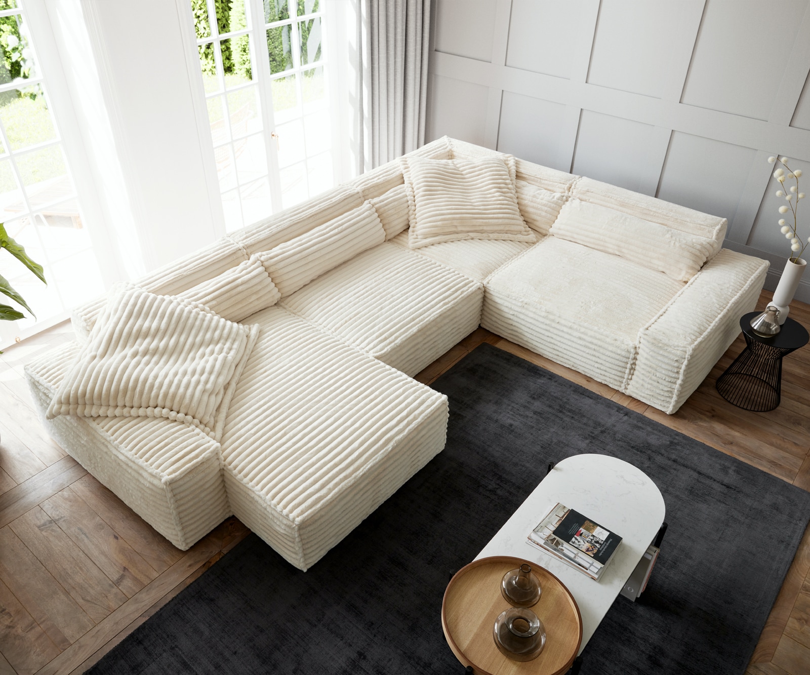 Wohnlandschaft Sirpio XL 360x260 cm Plüschcord Beige Recamiere variabel 3 Wohnlandschaft Sirpio XL 360x260 cm Plüschcord Beige Recamiere variabel 3