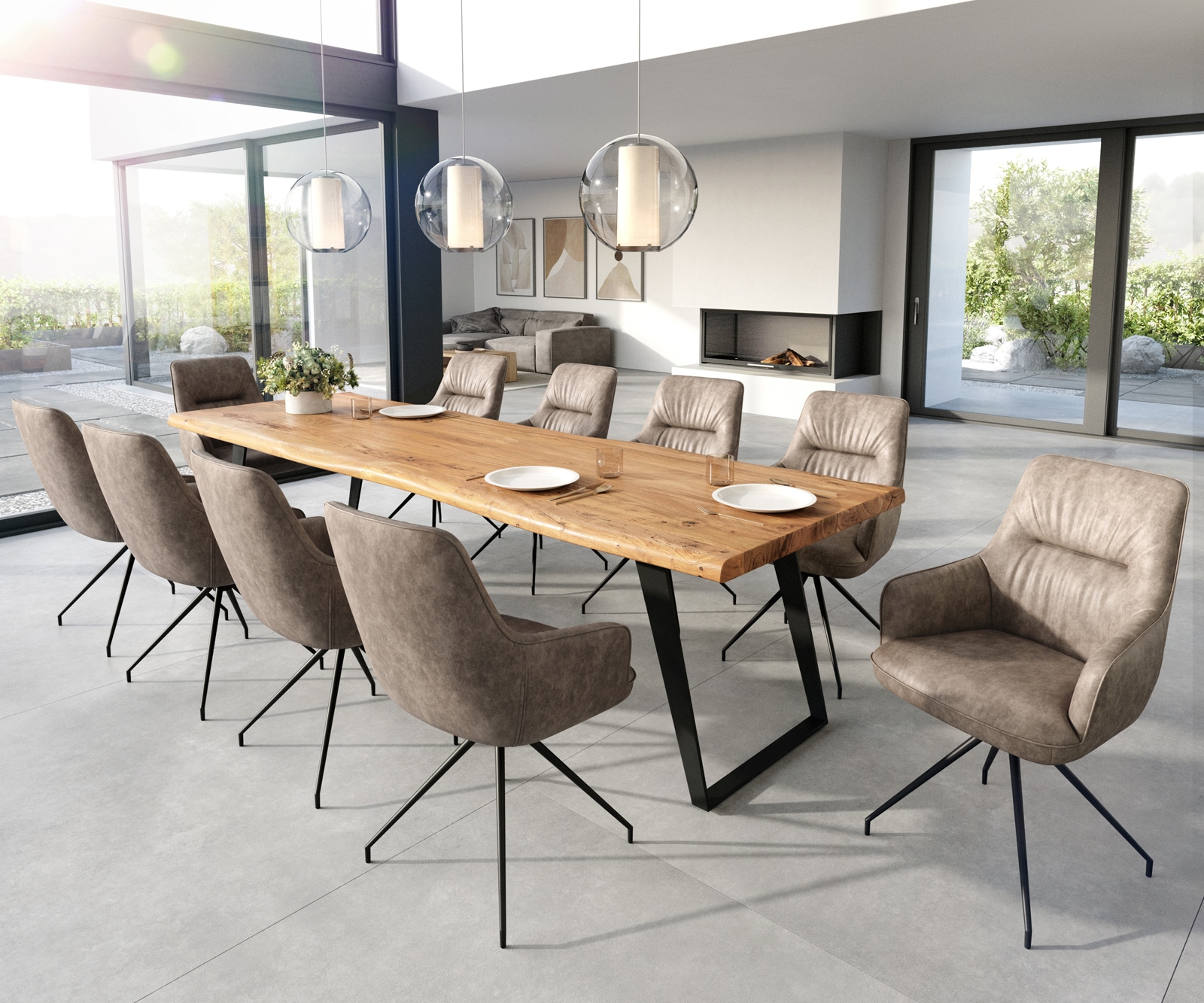 Esszimmerstuhl Zelia-Flex mit Armlehnen Mikrofaser Taupe Vintage Kreuzgestell konisch Schwarz Taschenfederkern 3 Esszimmerstuhl Zelia-Flex mit Armlehnen Mikrofaser Taupe Vintage Kreuzgestell konisch Schwarz Taschenfederkern 3