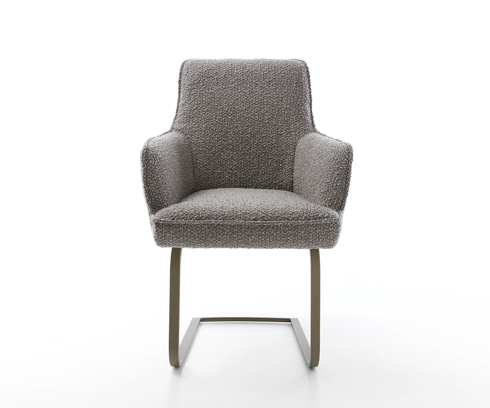 Freischwinger Heira-Flex mit Armlehnen Bouclé Silbergrau Freischwinger flach Effektfinish Titan Taschenfederkern 1