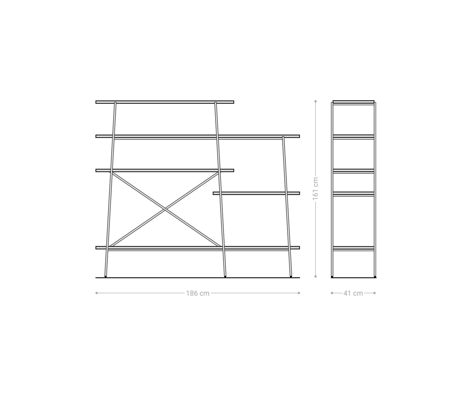 Bücherregal Mikkusu 185x160 cm Bambus Natur Mango Schwarz 5 Ablagen Metall Schwarz 4