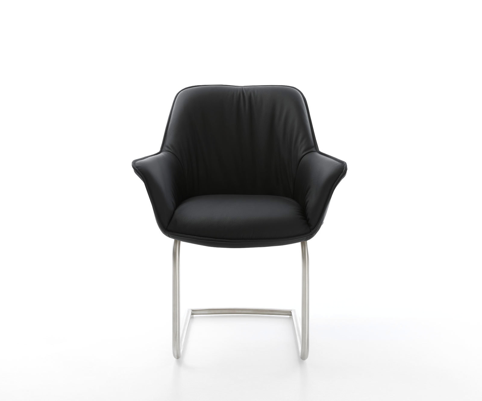 Freischwinger Keila-Flex mit Armlehnen Echt-Leder Schwarz Freischwinger rund Edelstahl 2 Freischwinger Keila-Flex mit Armlehnen Echt-Leder Schwarz Freischwinger rund Edelstahl 2