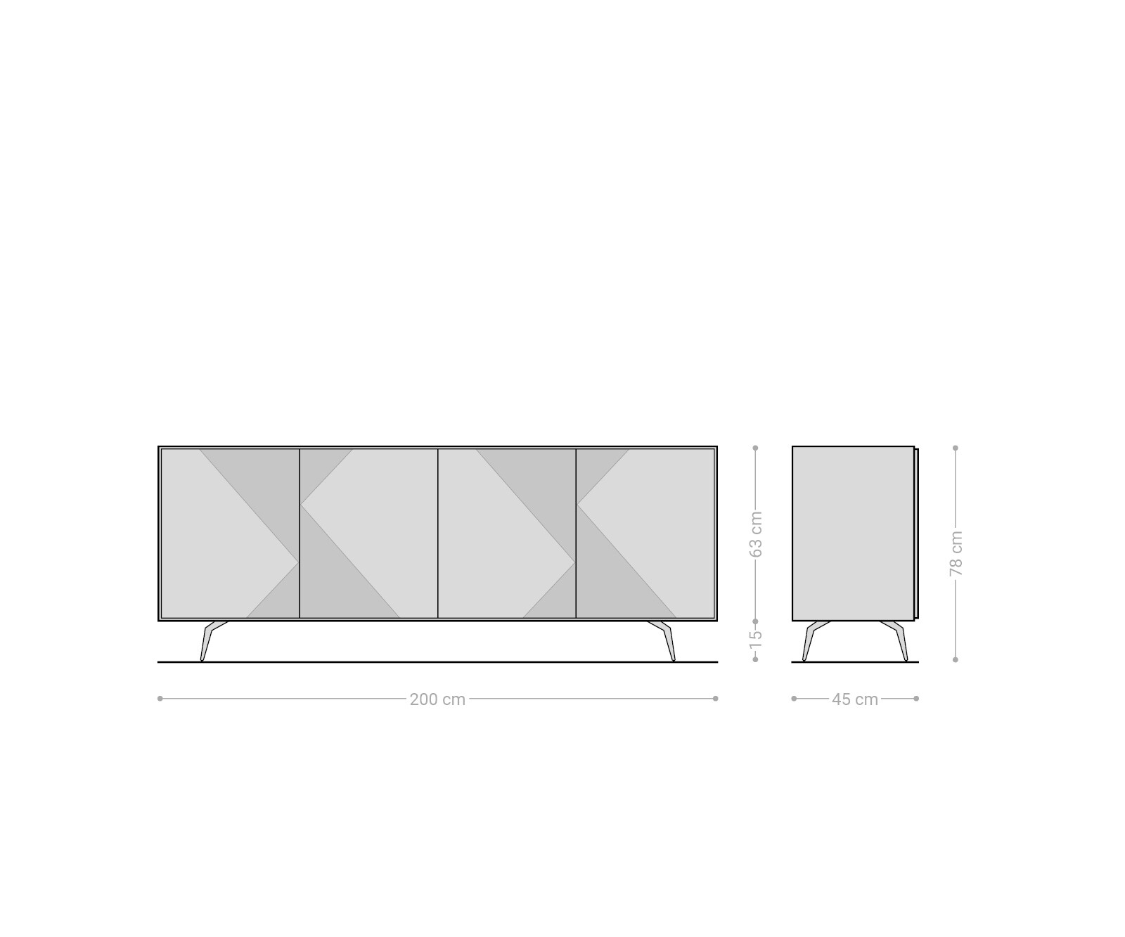 Sideboard Tereos 200 cm Eiche Natur 3D Effekt 4 Türen Winkelfuß Edelstahl gebürstet 6