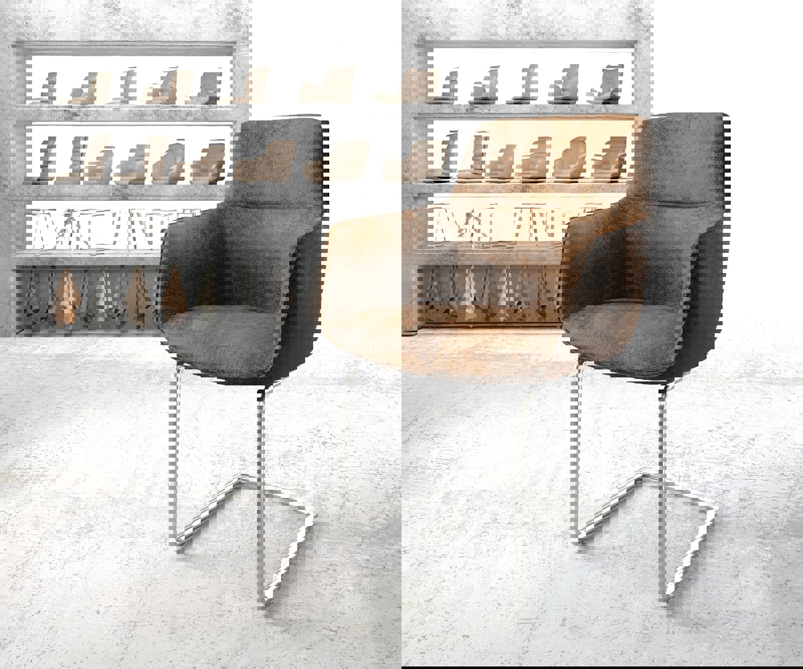 Schwingstuhl Pejo-Flex Braun Antik Freischwinger rund Edelstahl günstig online kaufen