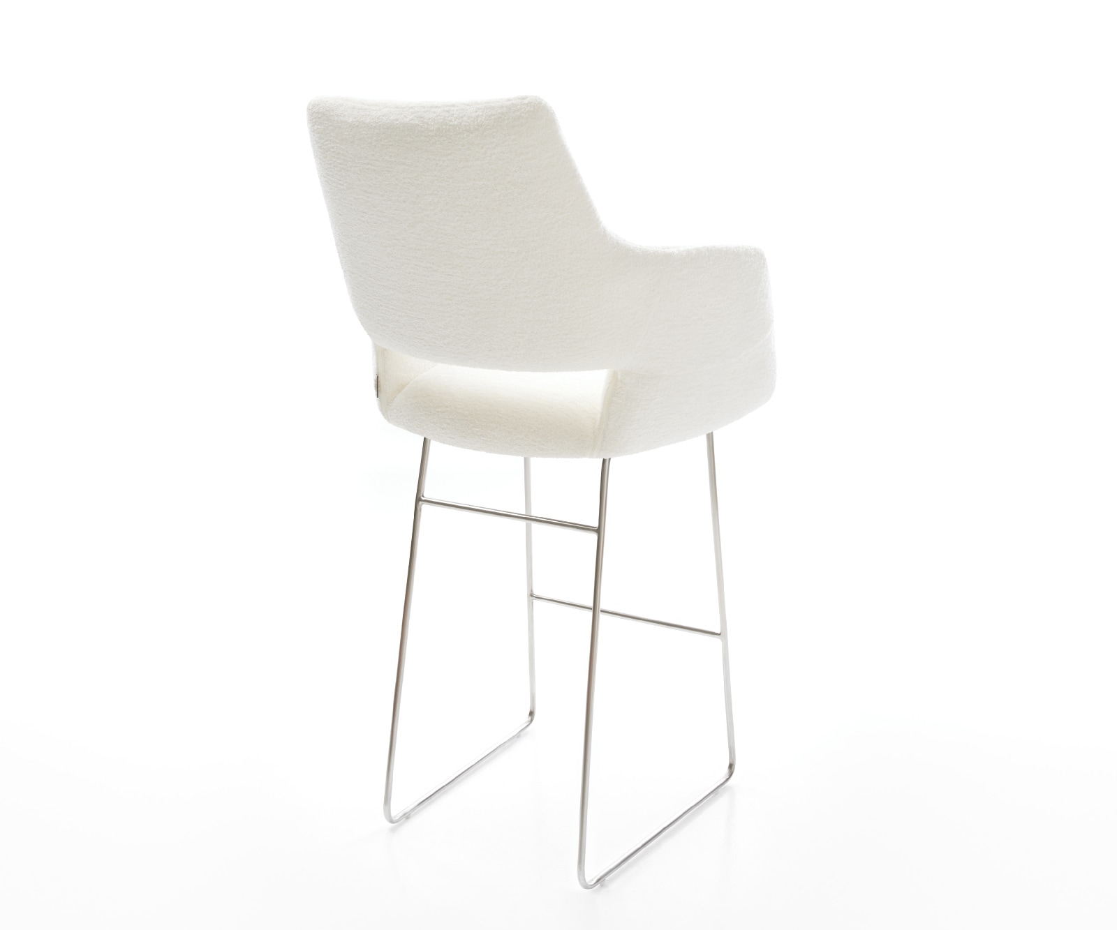 Barstuhl Yago-Flex Bouclé Soft Beige Kufengestell Edelstahl Silberfarben Taschenfederkern 5