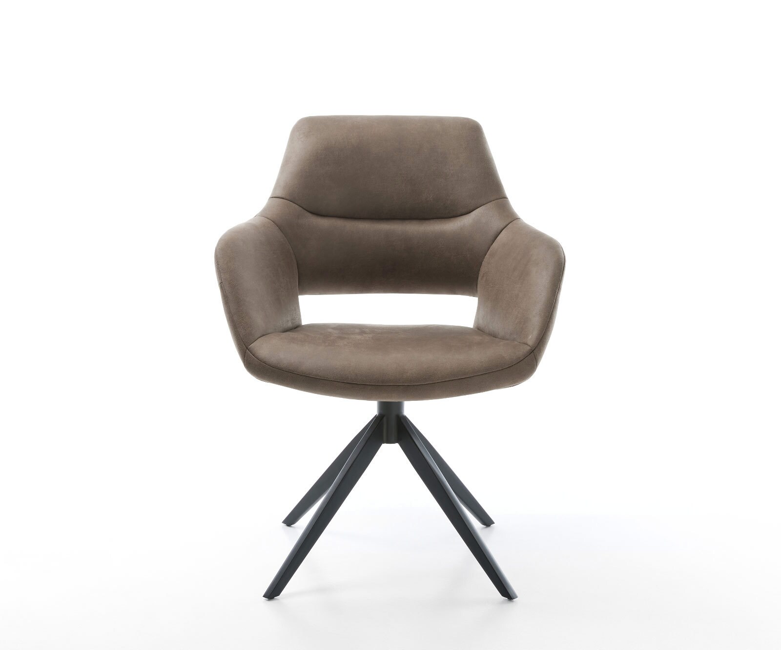 Drehstuhl Yago-Flex mit Armlehnen Mikrofaser Taupe Vintage Kreuzgestell breit Schwarz 360° drehbar Wippfunktion Taschenfederkern 2