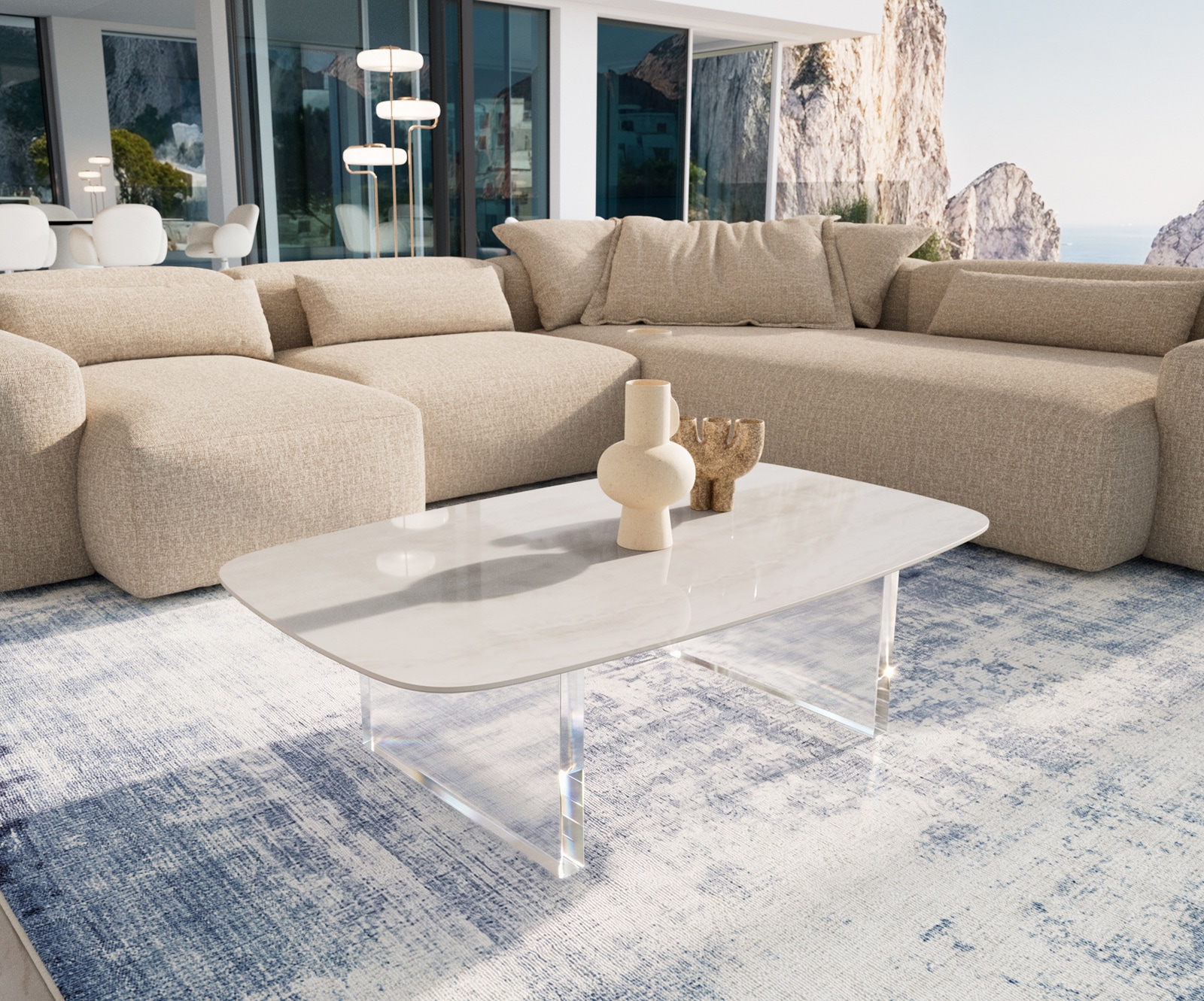 Couchtisch Edge Boot 120x70 cm Keramik Onyx Champagne Lumia Acryl